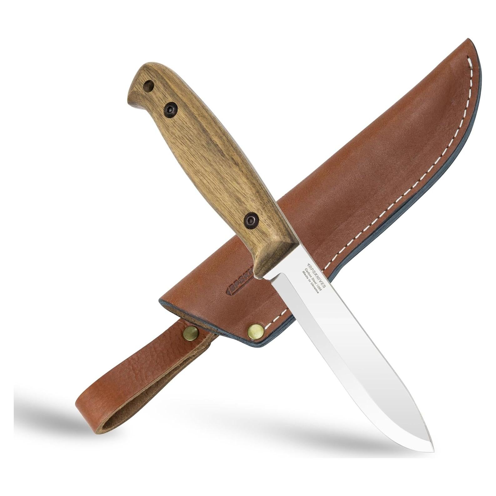 Cuchillo Bushcraft BPS BS2FT - Acero al Carbono, Funda de Cuero