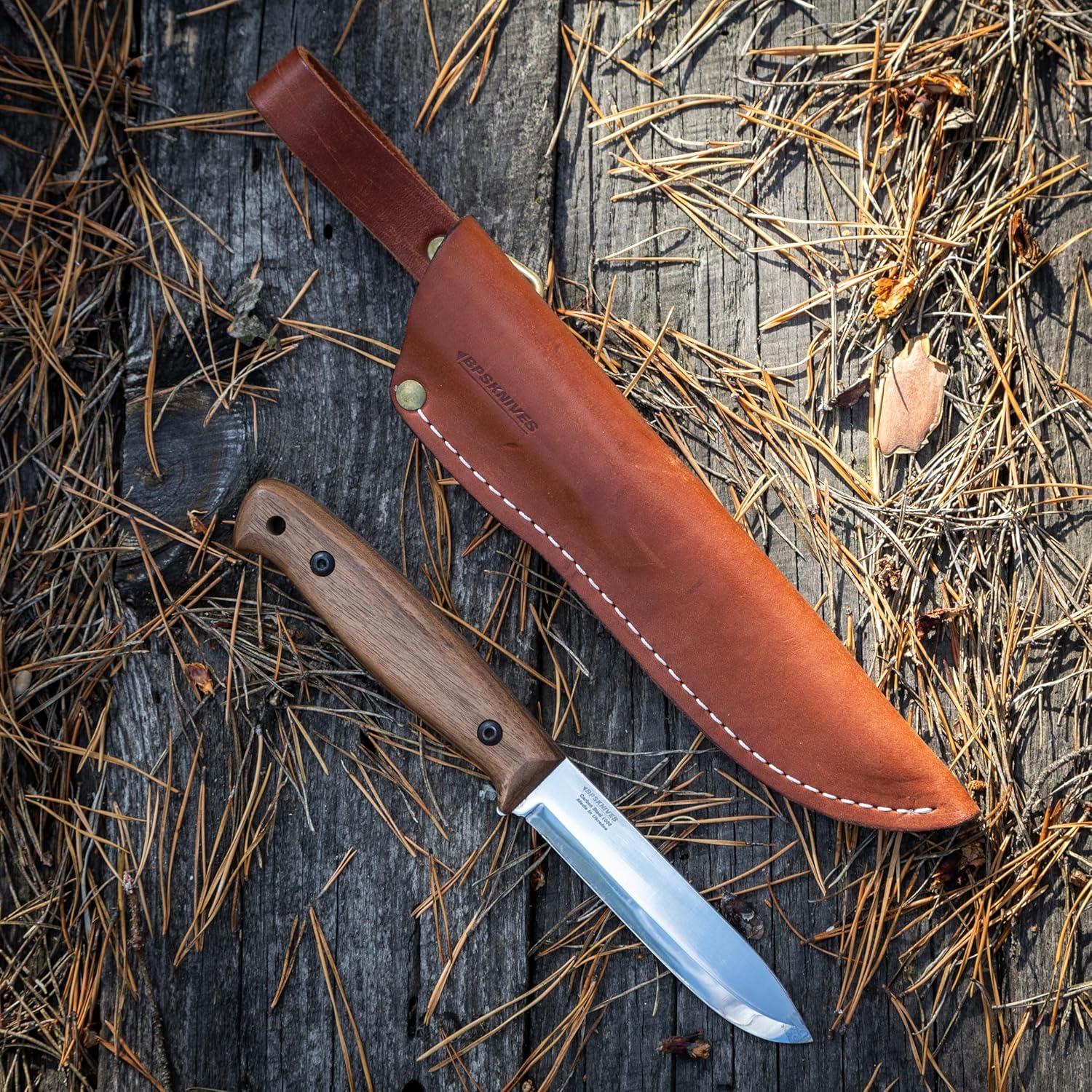 Cuchillo Bushcraft BPS BS2FT - Acero al Carbono, Funda de Cuero