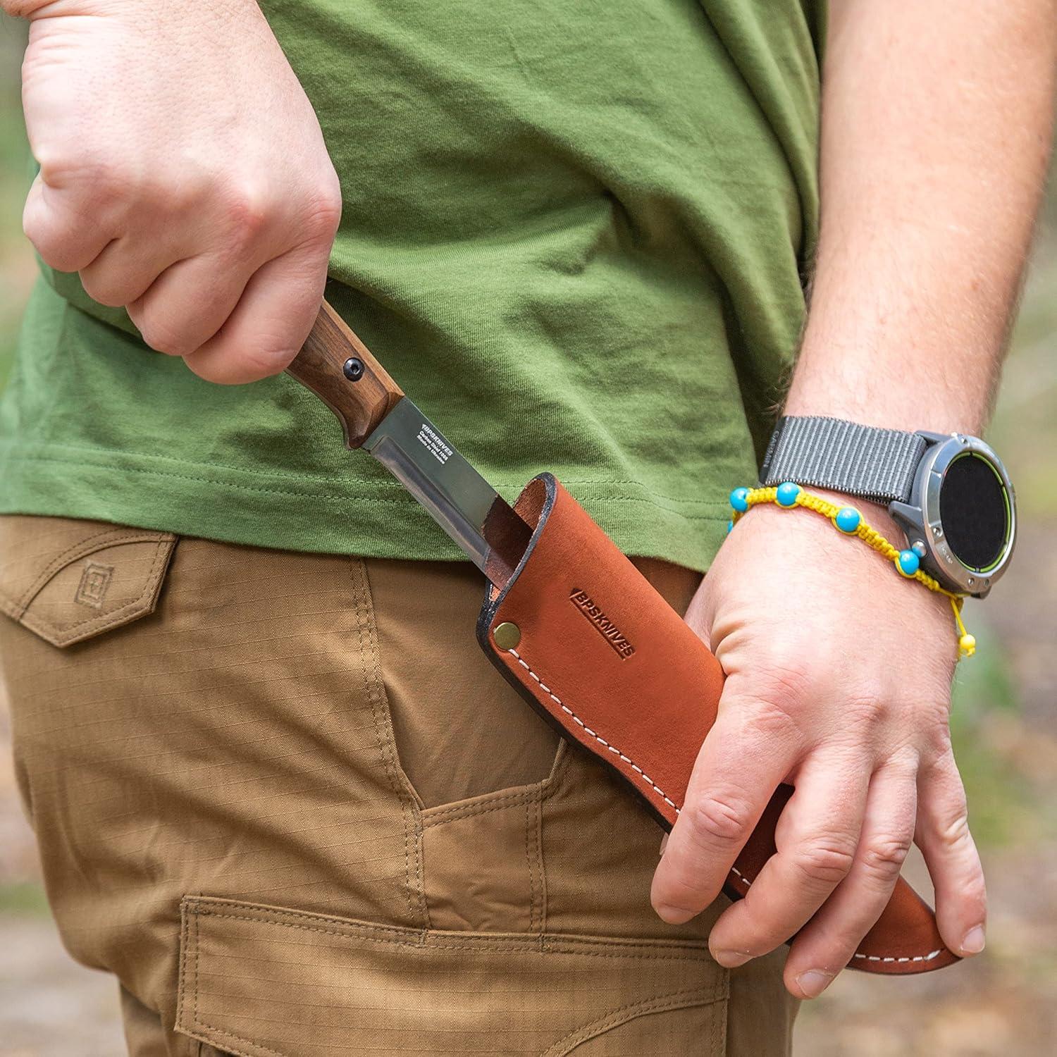 Cuchillo Bushcraft BPS BS2FT - Acero al Carbono, Funda de Cuero