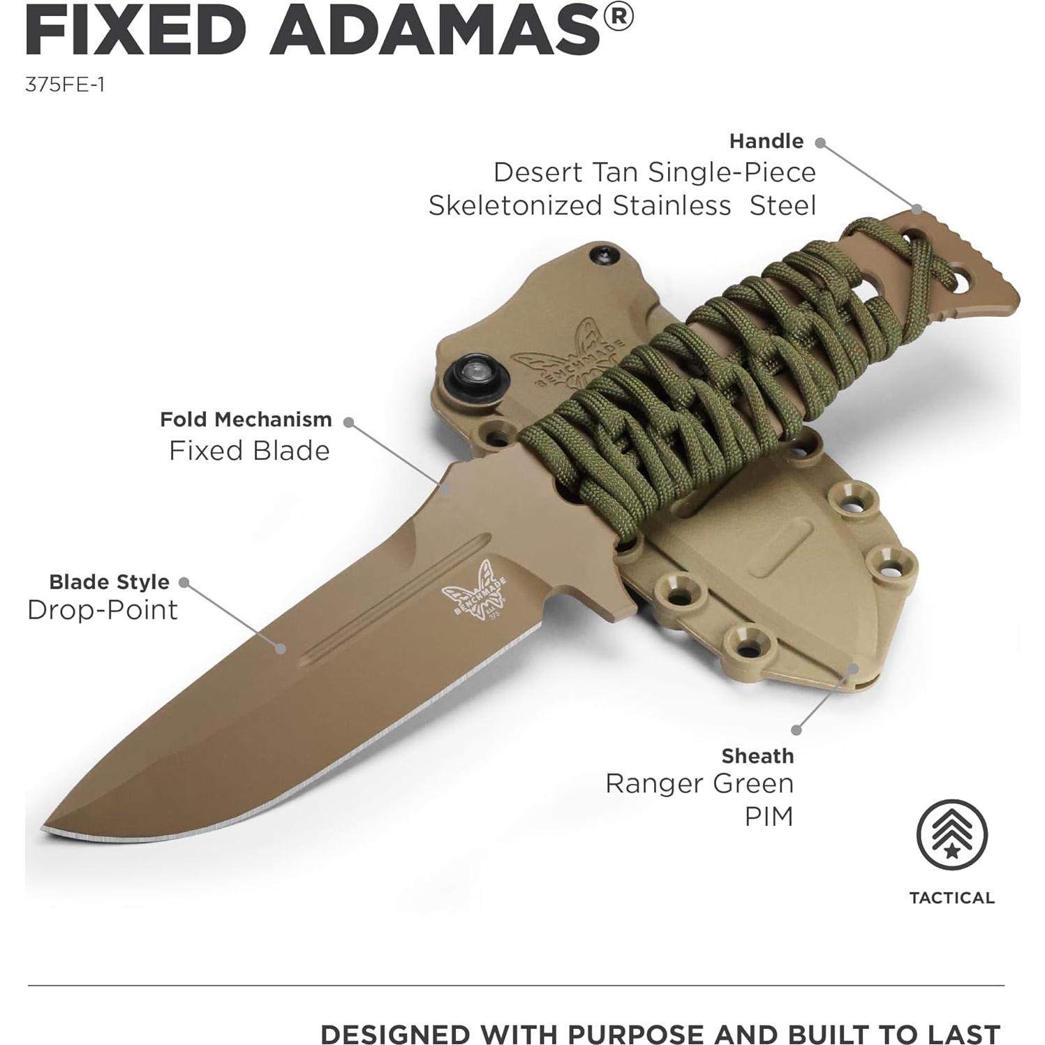 Cuchillo Táctico Benchmade Adamas 375 Paracord OD Tierra Plana