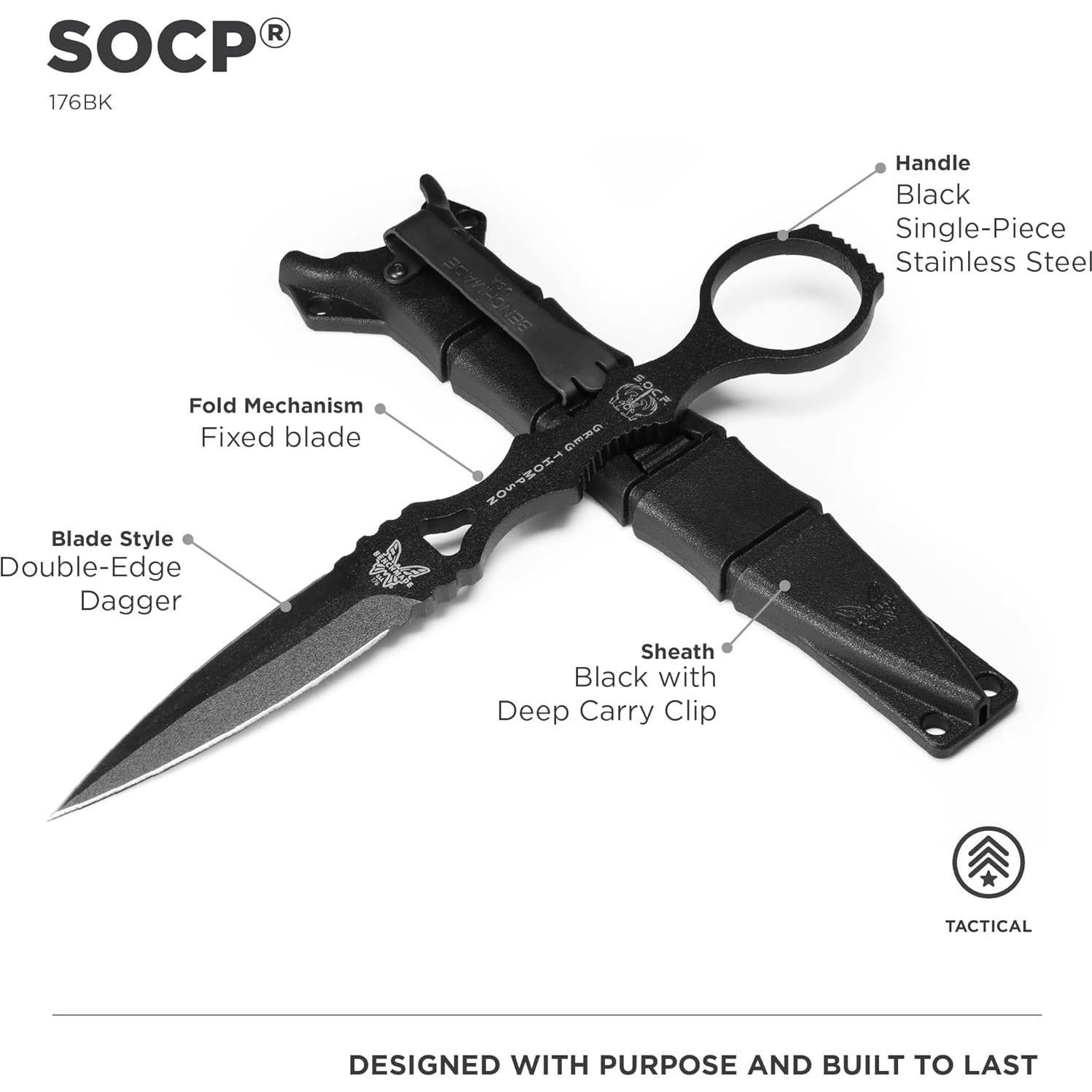 Cuchillo Daga SOCP Benchmade 176 con Funda Negra 8.18cm