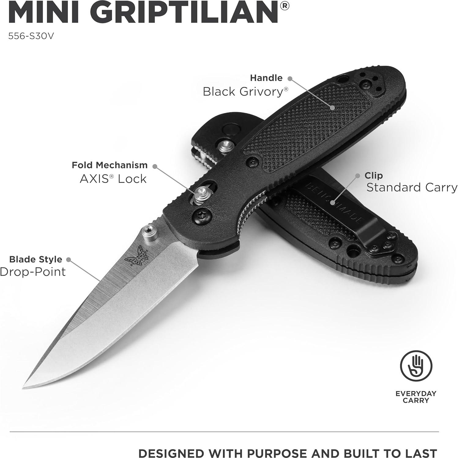 Cuchillo Benchmade Mini Griptilian 556 Hoja Punta Caída 7.39 cm