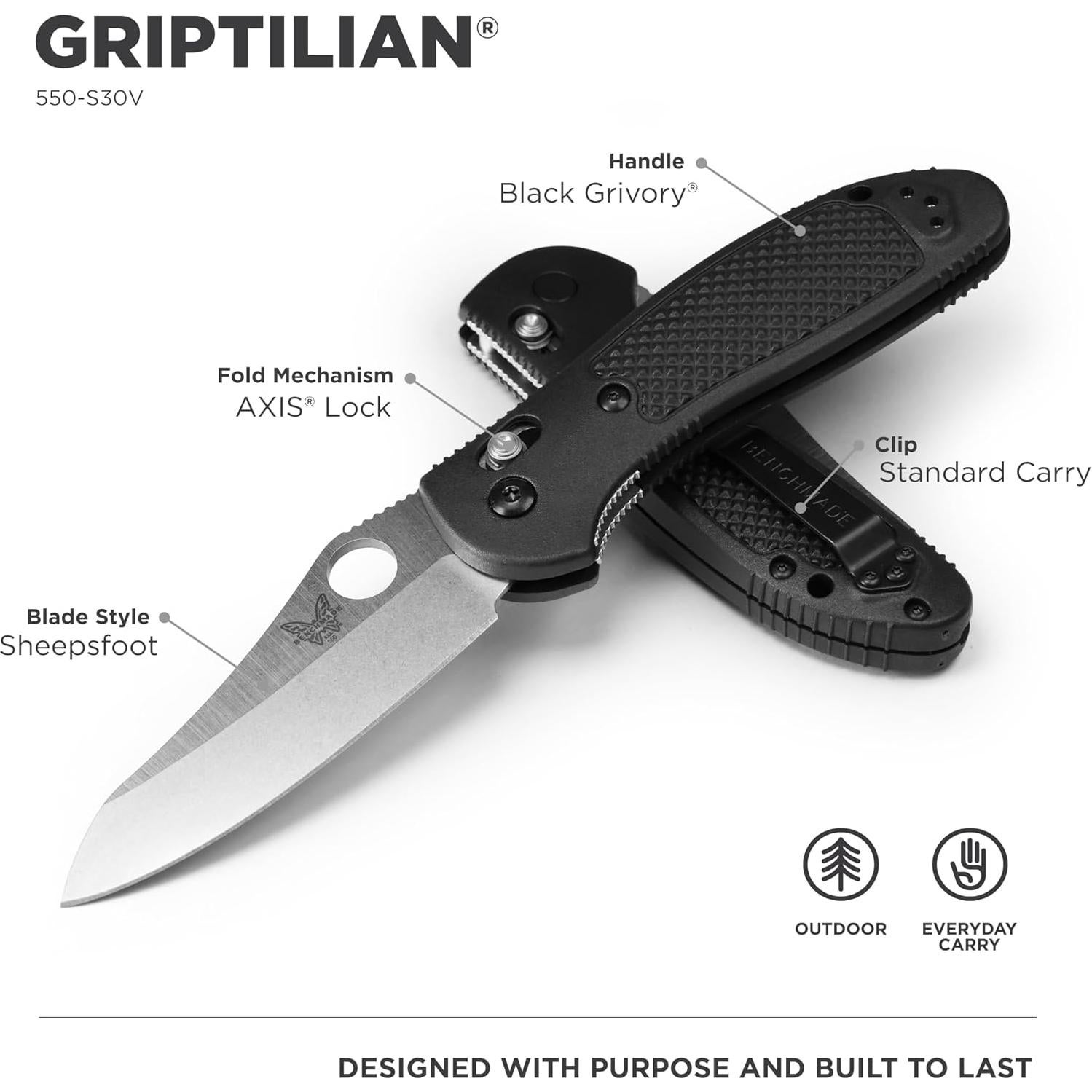 Cuchillo Benchmade Griptilian 550-S30V Hoja Lisa 20.5cm