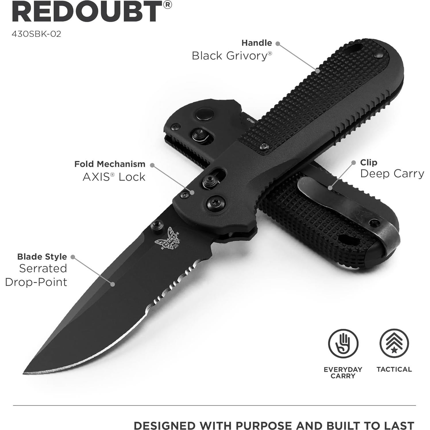 Cuchillo Táctico Benchmade Redoubt 430SBK-02 con Hoja Serrada