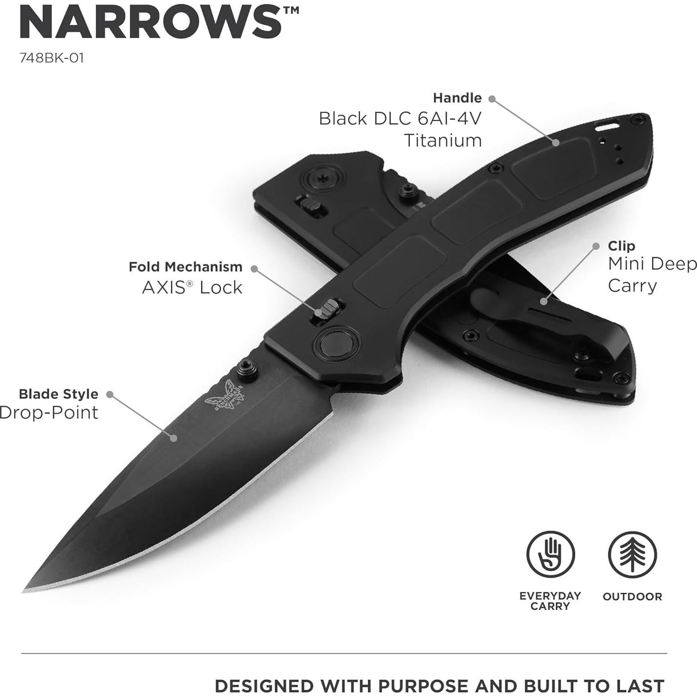 Cuchillo EDC Benchmade Narrows 748BK-01 Titanio Negro 11cm