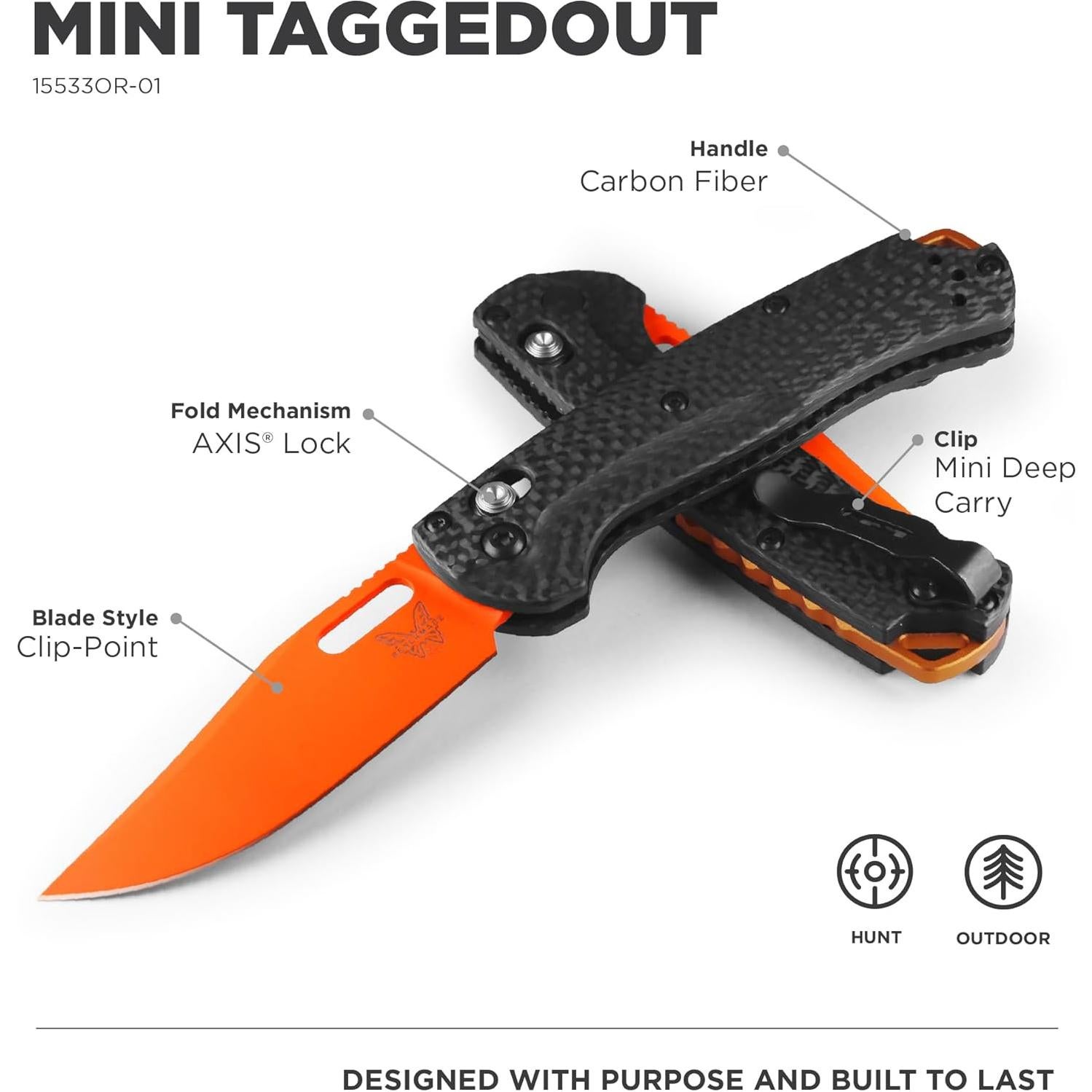 Cuchillo Plegable Benchmade Mini Taggedout Fibra de Carbono Naranja