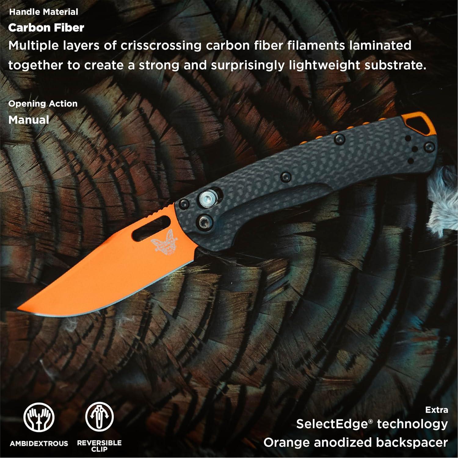 Cuchillo Plegable Benchmade Mini Taggedout Fibra de Carbono Naranja