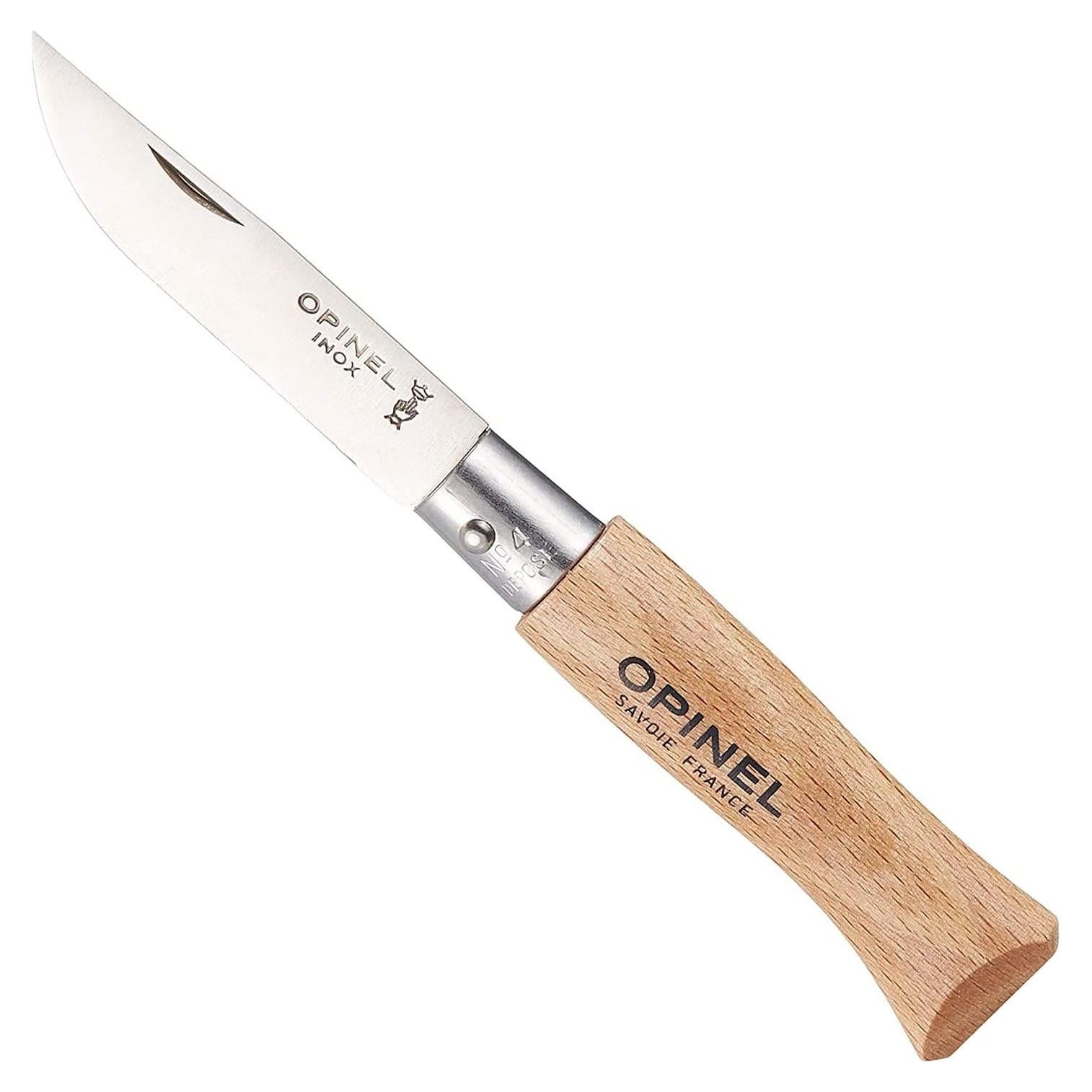 Stainless Steel INOX Folding Knife, Beechwood Handles, Smaller Sizes No.02 to No.05, Made in France (No.04)