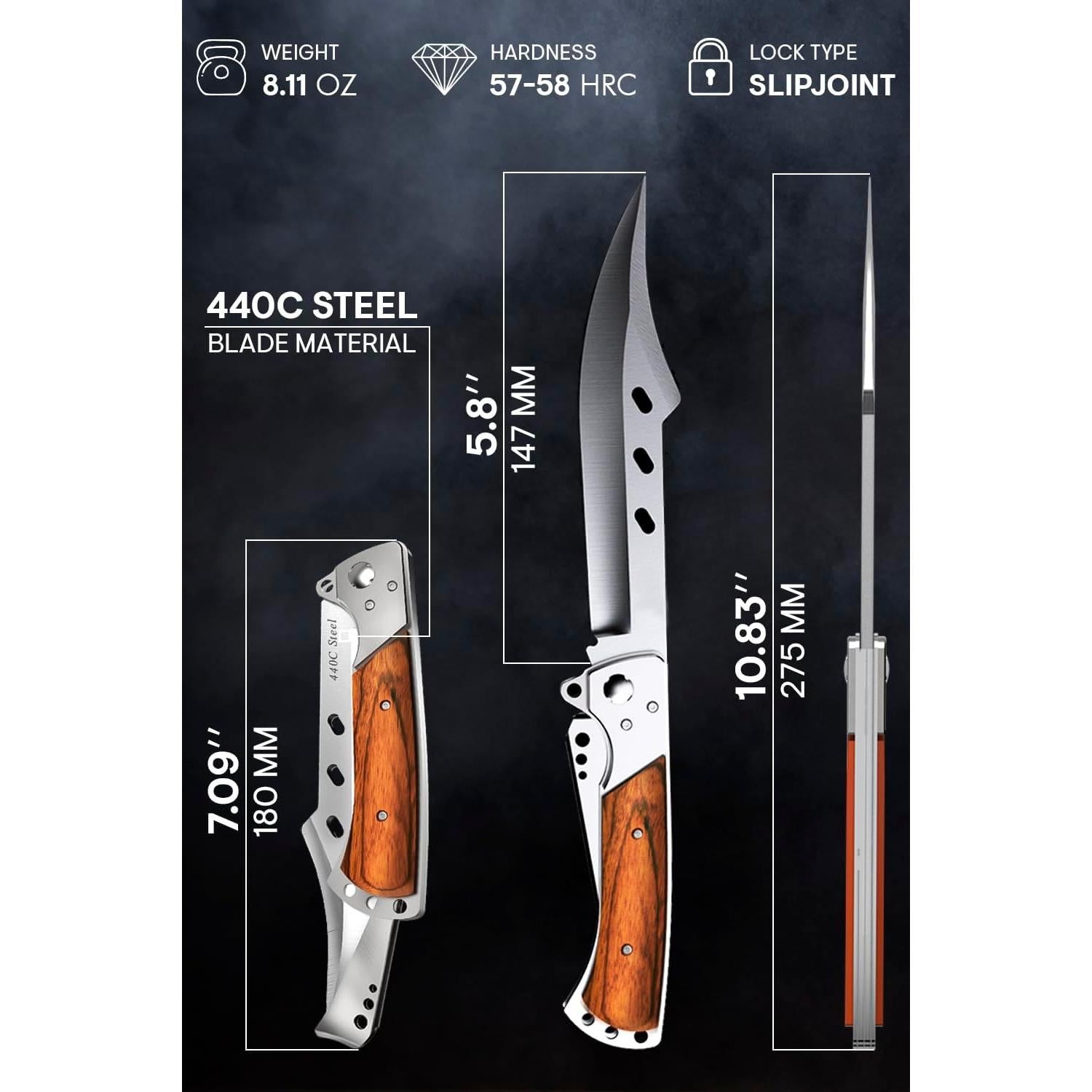 Cuchillo Plegable Grand Way de Madera de Rosa 27.5 cm