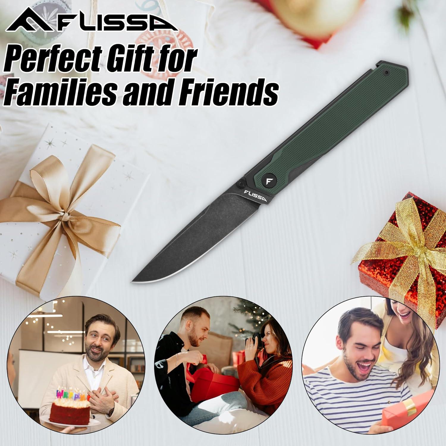 Cuchillo de bolsillo FLISSA plegable 8Cr13MoV 8.13 cm verde