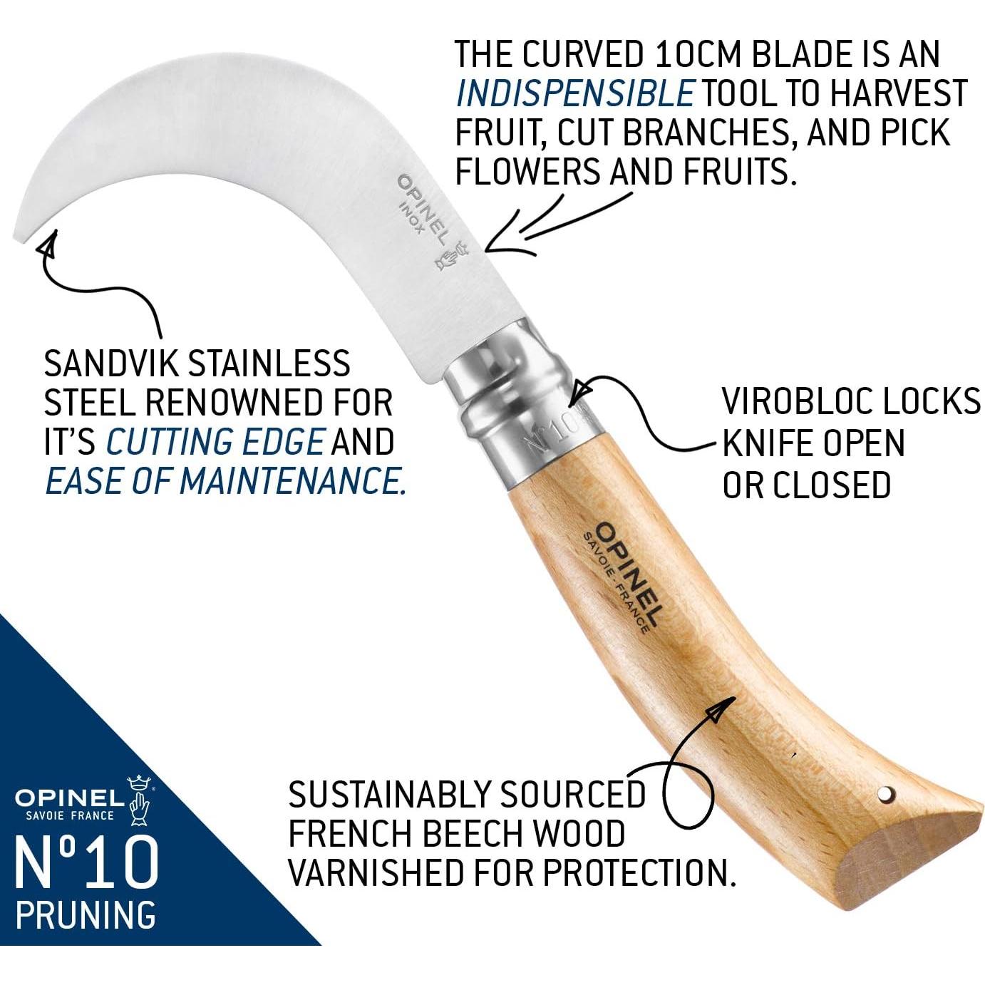 Cuchillo Plegable de Jardinería Opinel No. 10 - Acero Inoxidable 10cm