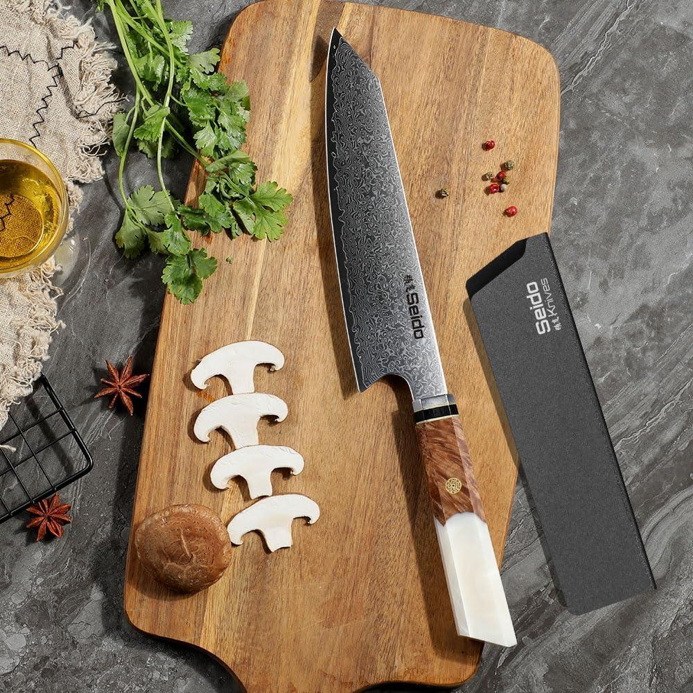 Cuchillo de Chef Kiritsuke Seido 21.6 cm Acero Damasco Madera