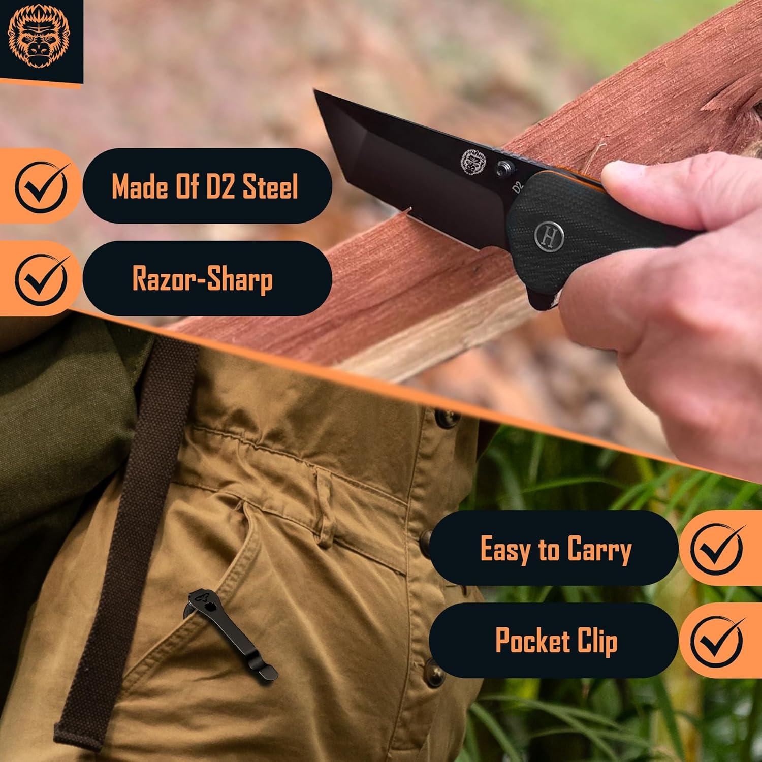 Cuchillo Plegable Holtzman's Gorilla D2 19.5cm Negro/Naranja