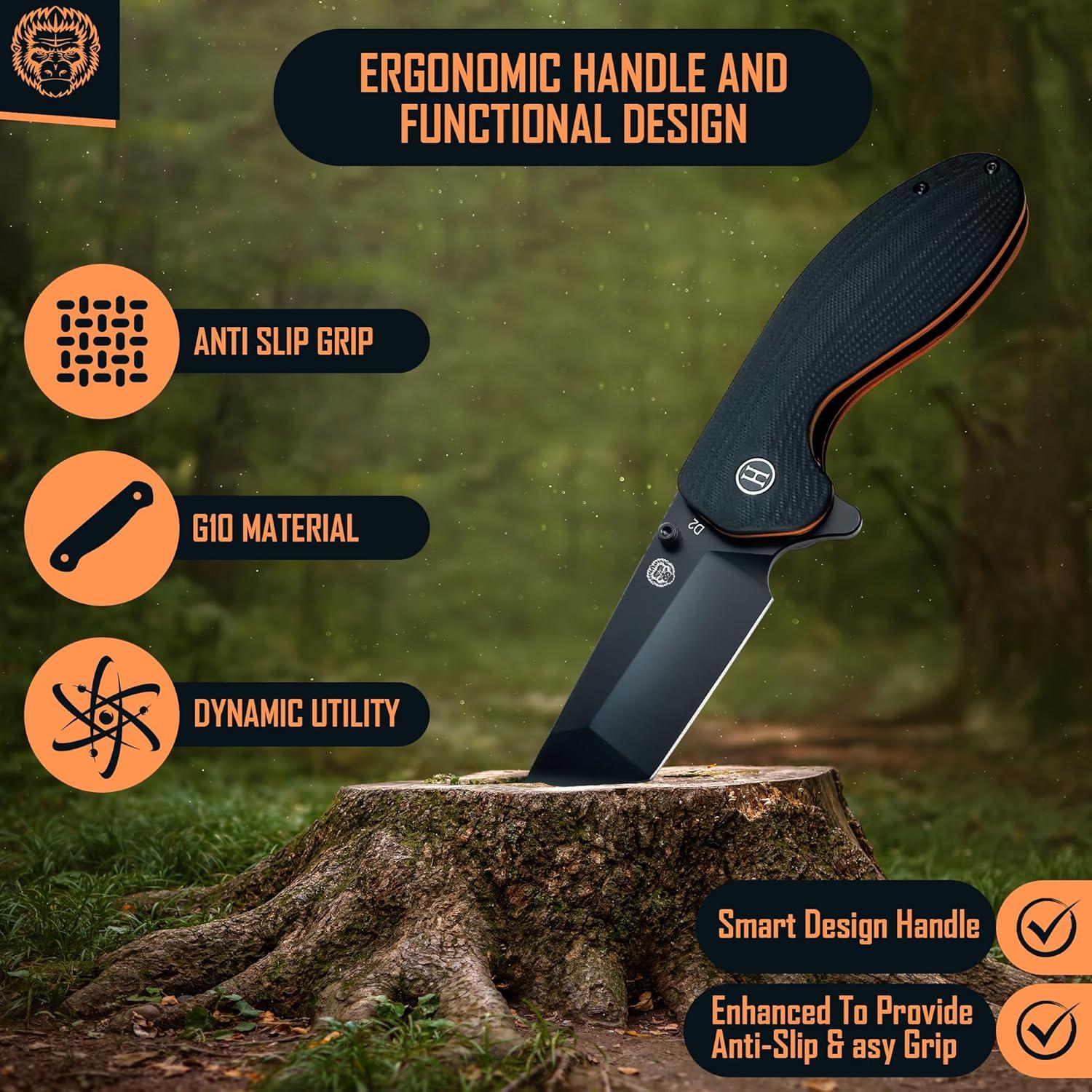 Cuchillo Plegable Holtzman's Gorilla D2 19.5cm Negro/Naranja