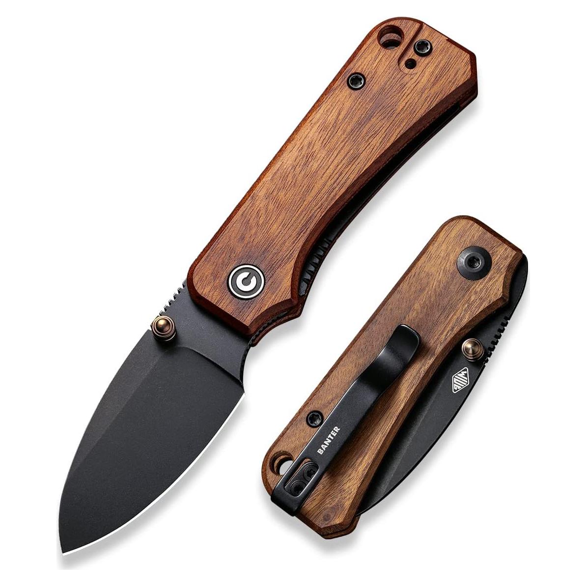 Baby Banter Pocket Knife for EDC, Ben Petersen Folding Knife with 2.34 in Nitro V Steel Blade Cuibourtia Wood Handle, Titanium Thumb Stud Opener C19068SB-2(Wood)