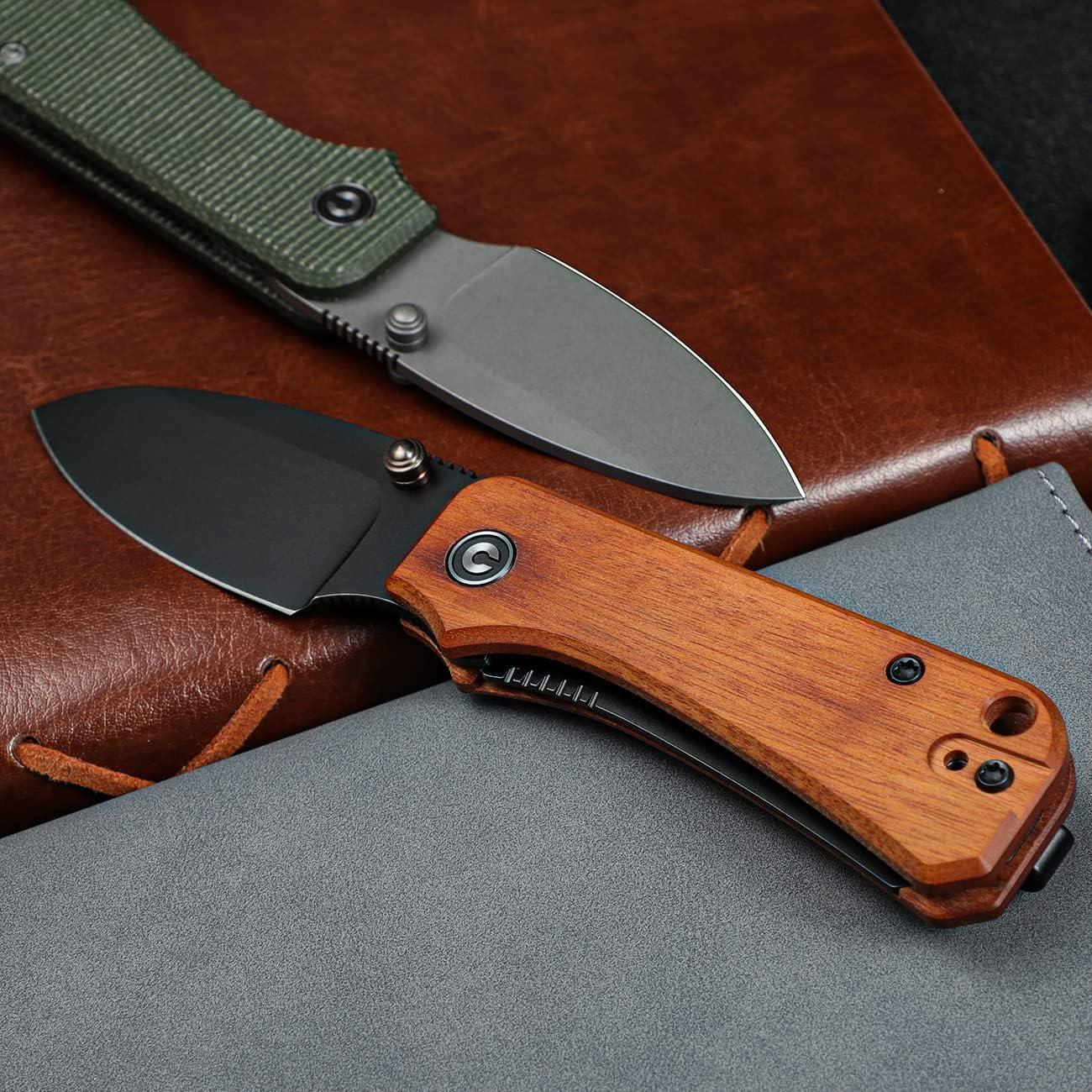 Baby Banter Pocket Knife for EDC, Ben Petersen Folding Knife with 2.34 in Nitro V Steel Blade Cuibourtia Wood Handle, Titanium Thumb Stud Opener C19068SB-2(Wood)