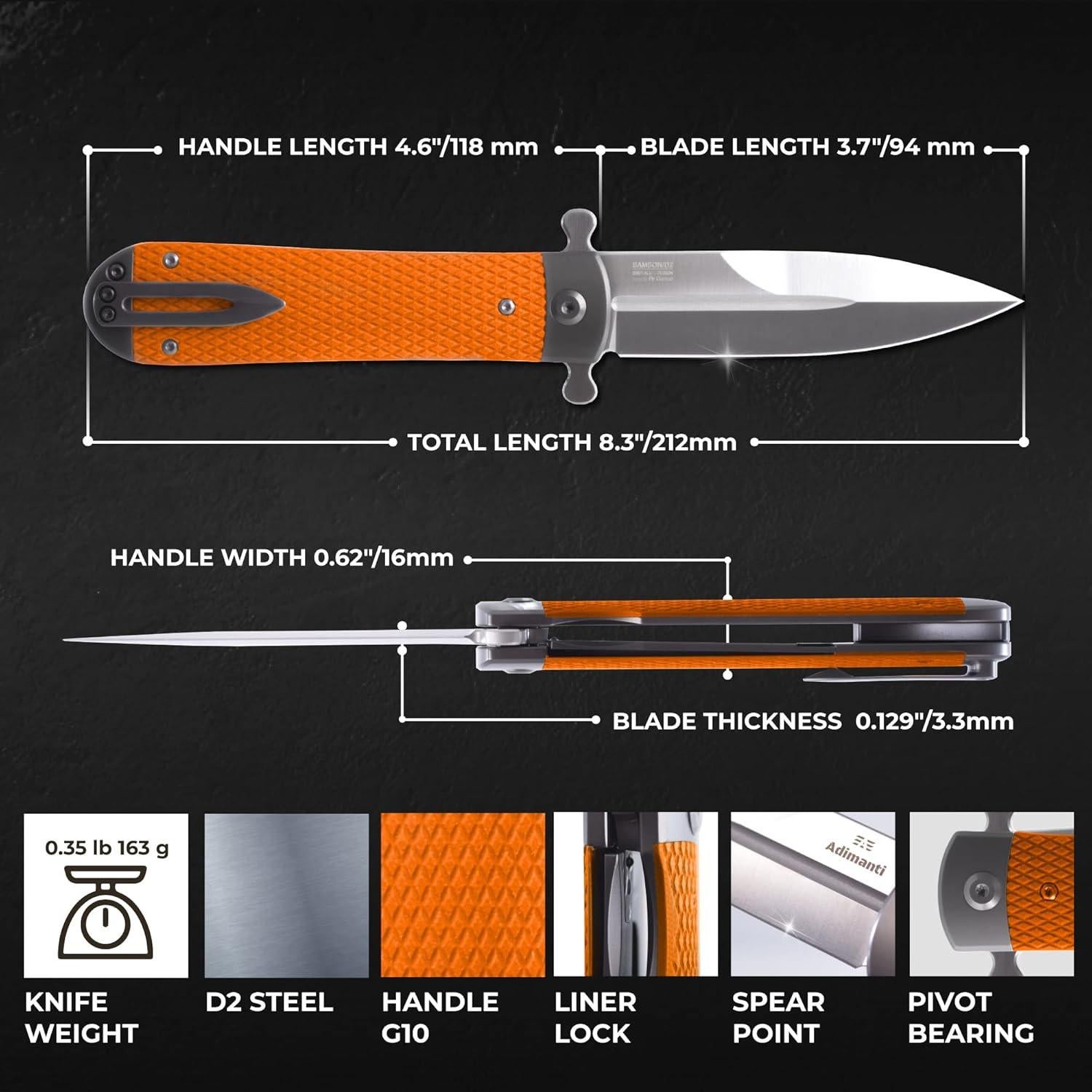 Cuchillo Plegable Ganzo Samson-OR Naranja Hoja Acero D2