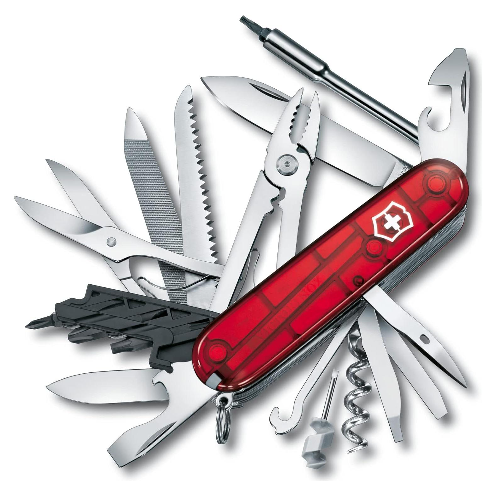 CyberTool L in Red Transparent - 39 functions - Medium Pocket Knife with Fold-Out Bit Case