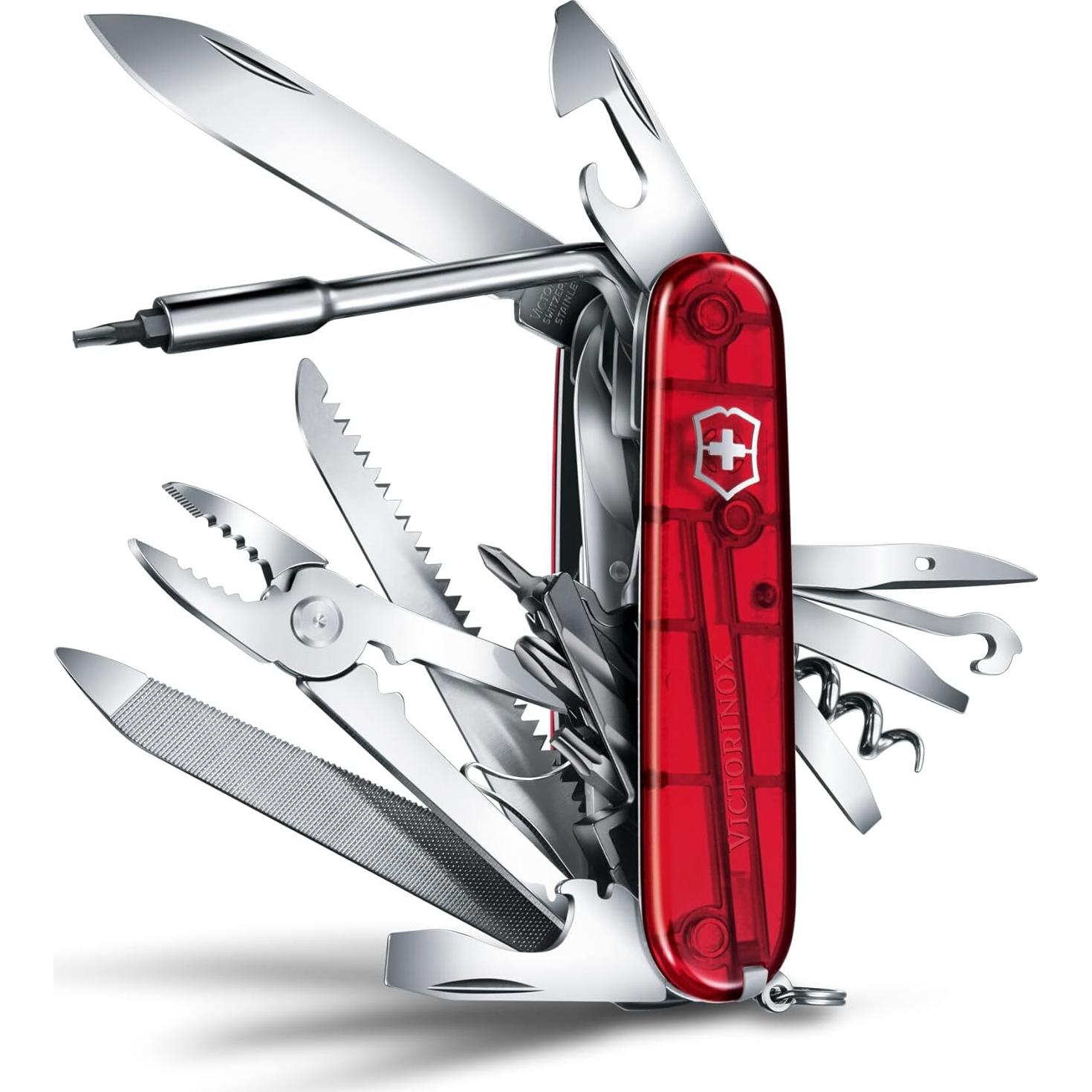 CyberTool L in Red Transparent - 39 functions - Medium Pocket Knife with Fold-Out Bit Case