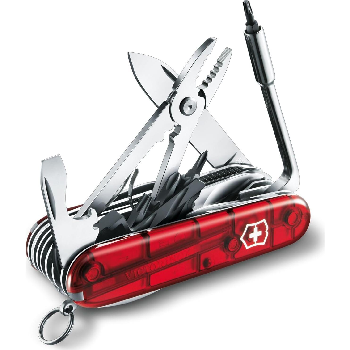 CyberTool L in Red Transparent - 39 functions - Medium Pocket Knife with Fold-Out Bit Case