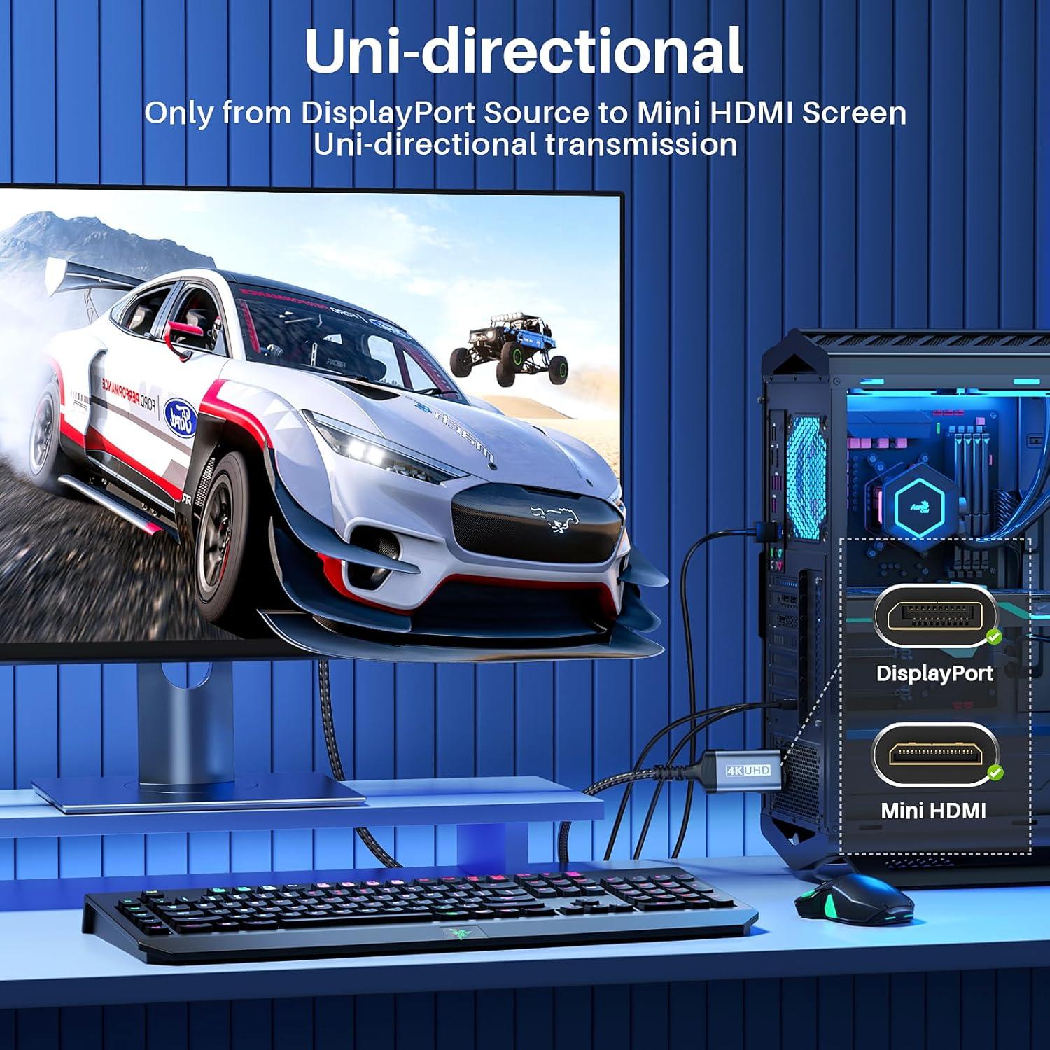 Paquete 2 Cables DisplayPort a Mini HDMI 1.52m LDLrui 4K