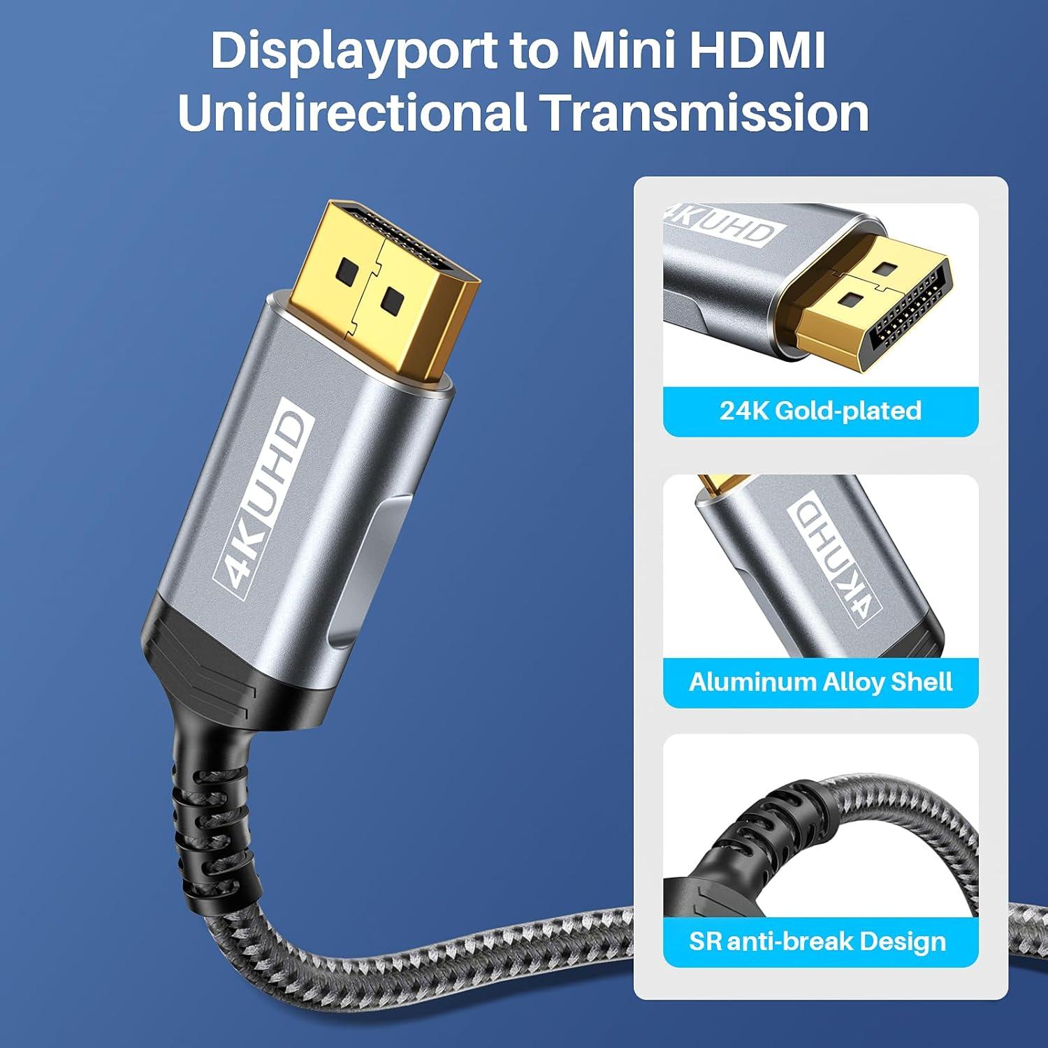 Paquete 2 Cables DisplayPort a Mini HDMI 1.52m LDLrui 4K