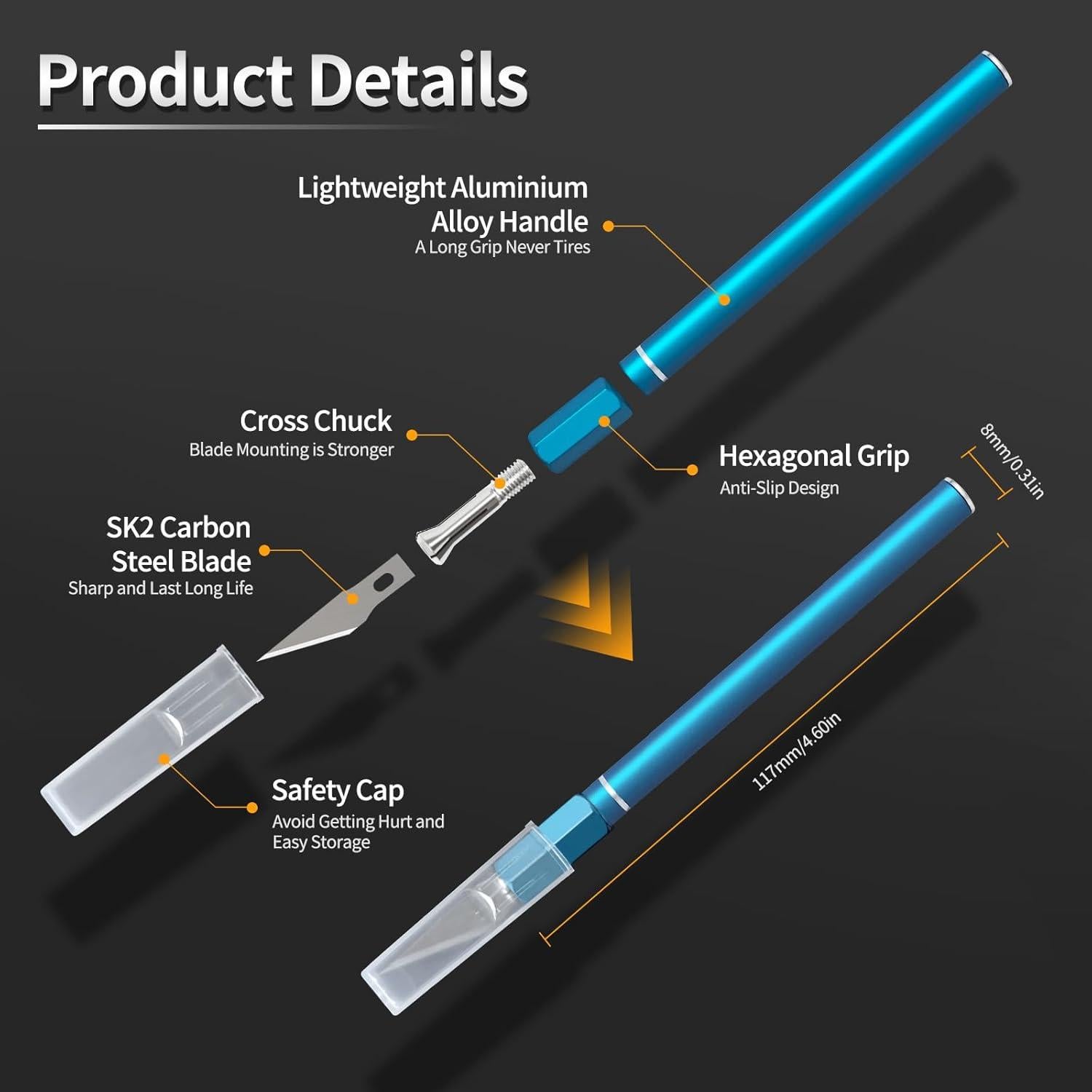 Cuchillo Exacto JIAN con 10 Cuchillas de Precisión Azul