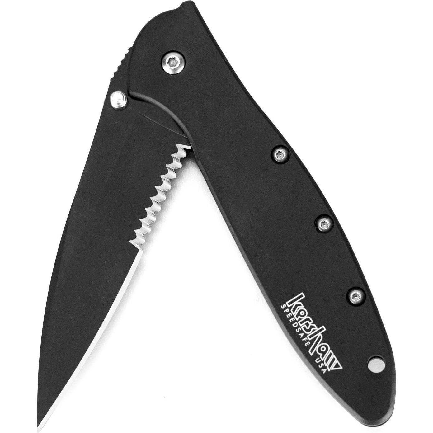 Cuchillo de Bolsillo Kershaw Leek Negro Serrado 7.62 cm