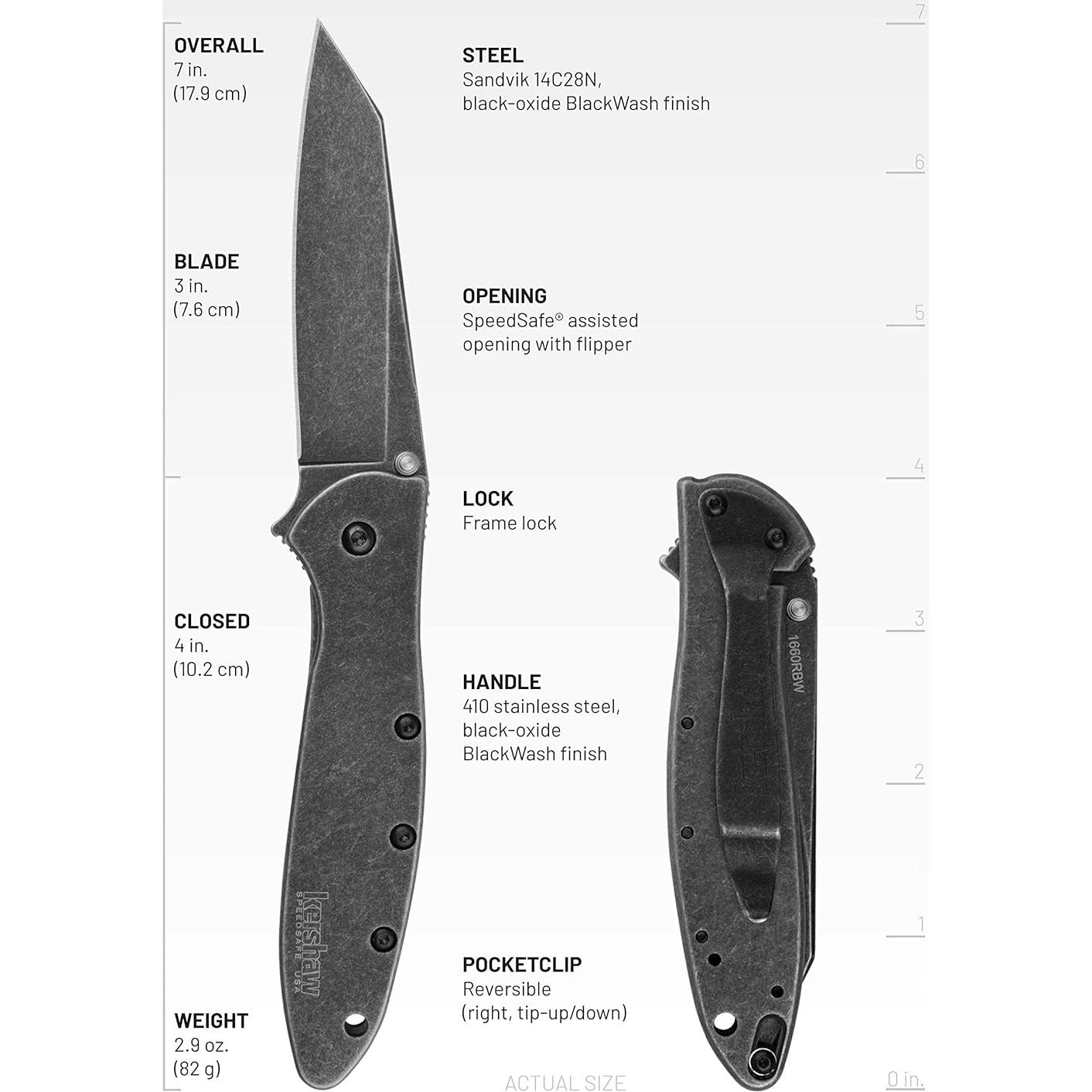 Cuchillo Kershaw Random Leek Blackwash 7.62 cm Acero Inoxidable