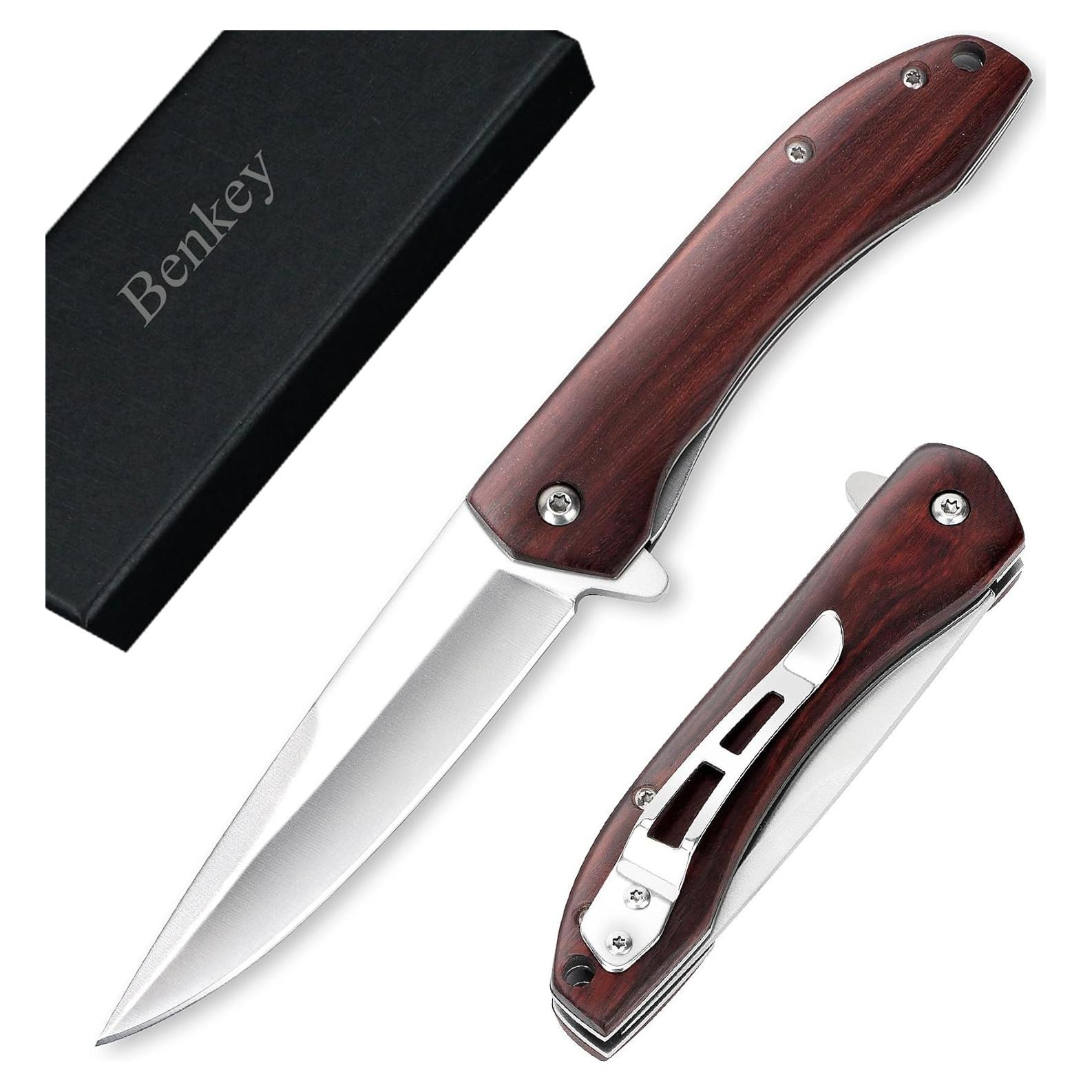 Cuchillo de bolsillo plegable Benkey D2 con mango de madera