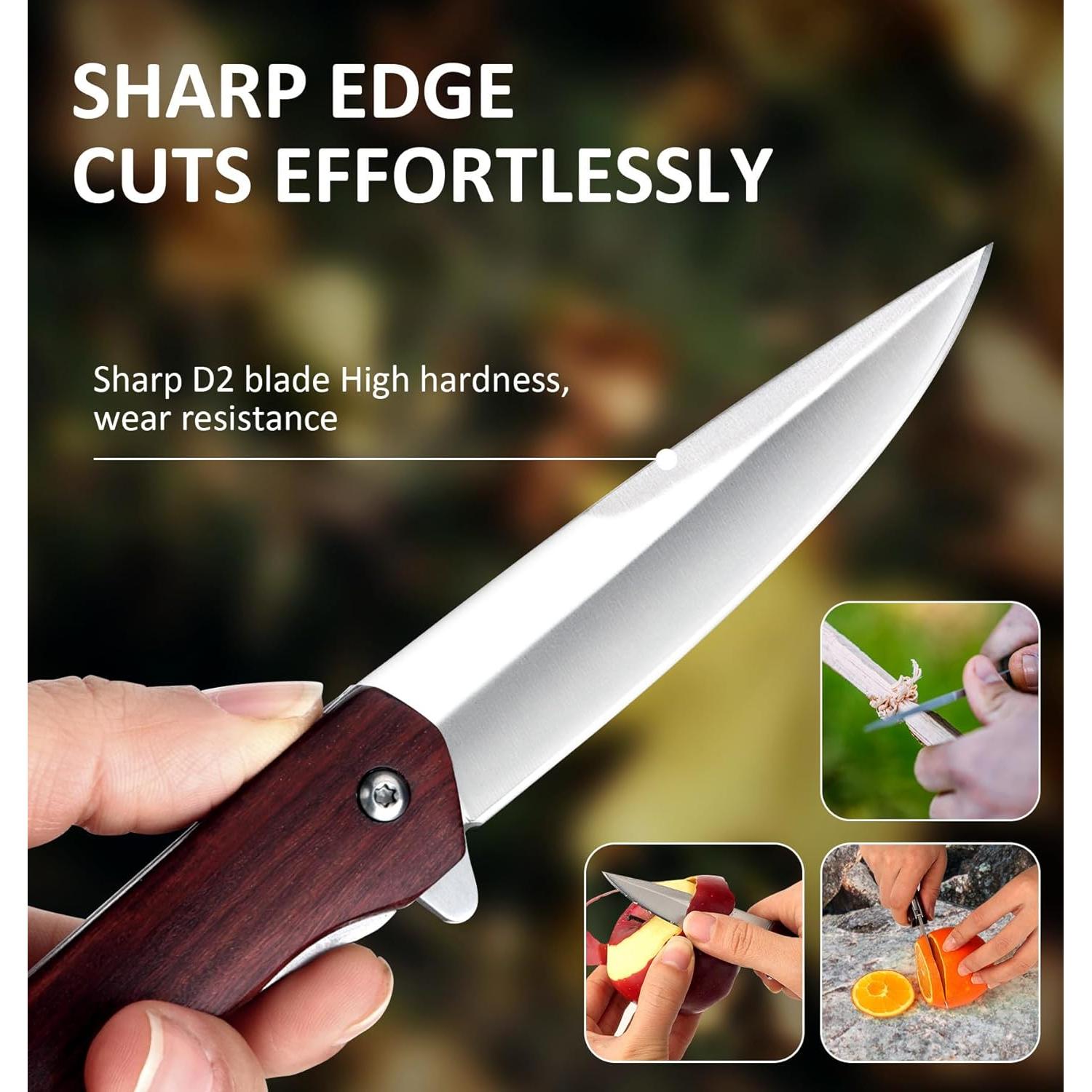 Cuchillo de bolsillo plegable Benkey D2 con mango de madera