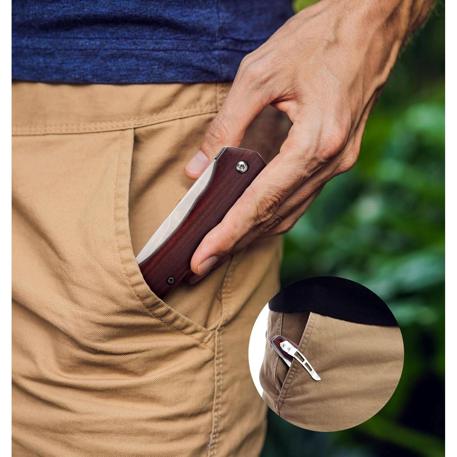 Cuchillo de bolsillo plegable Benkey D2 con mango de madera