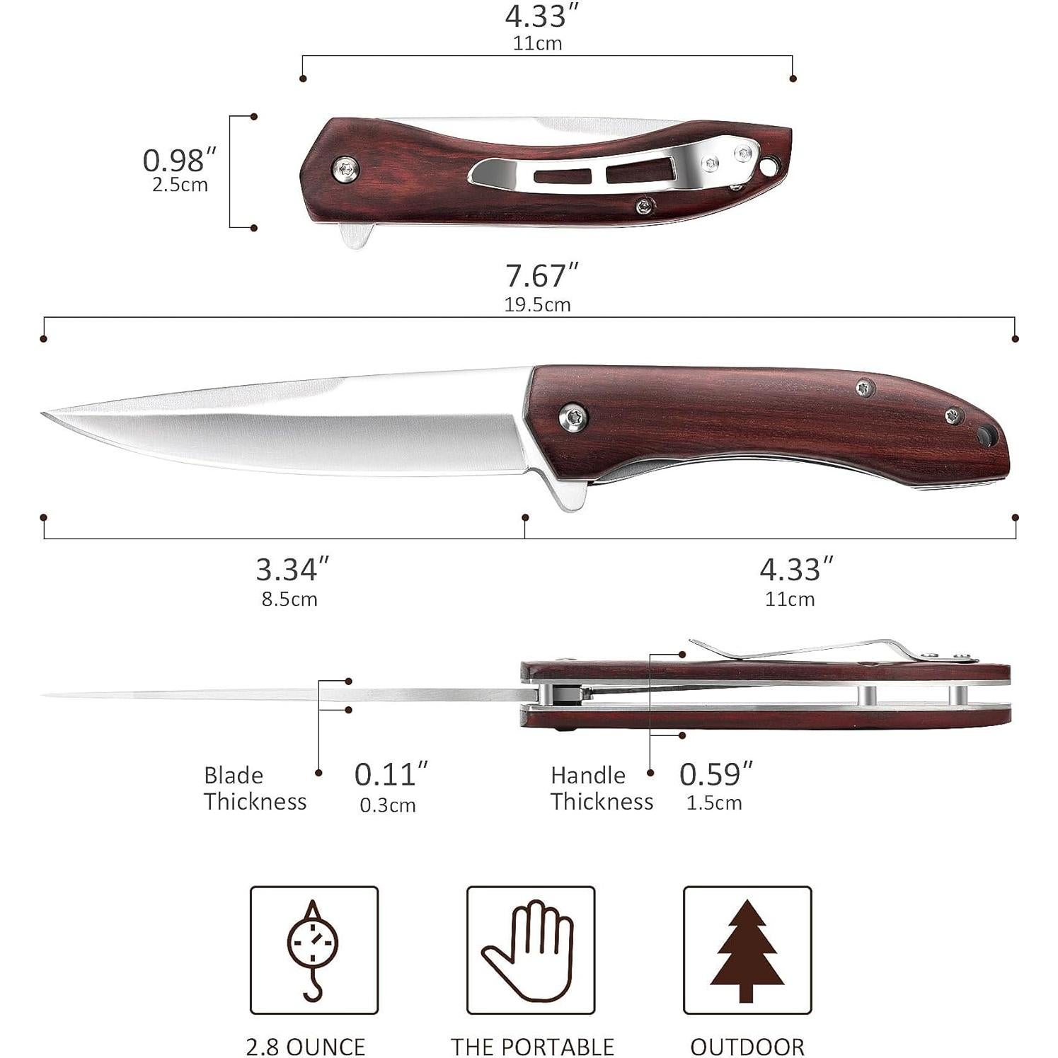 Cuchillo de bolsillo plegable Benkey D2 con mango de madera