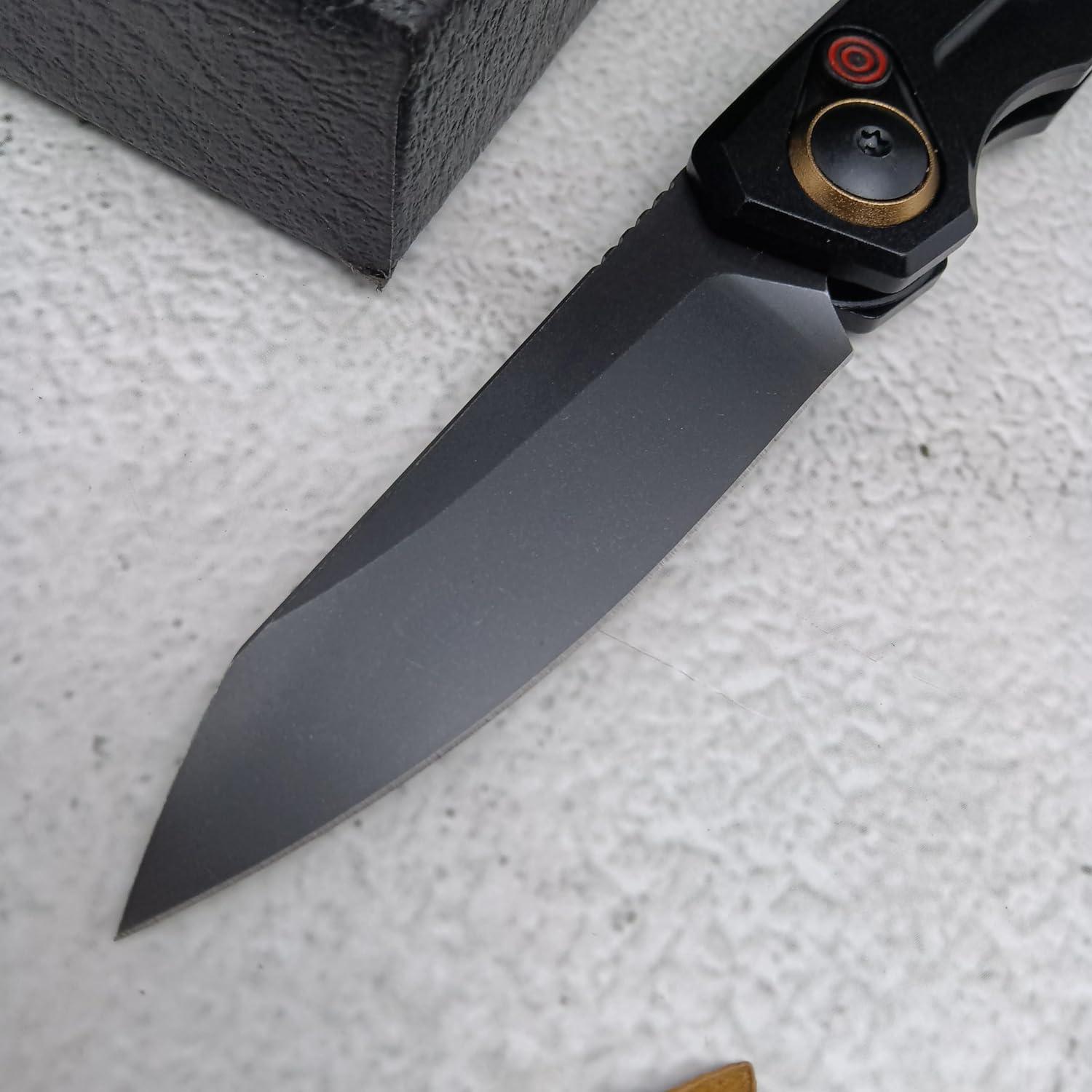 6.7in Assisted Opening Pocket Knife, Push Button Lock Folding Knife for Men, 8Cr13Mov Black Blade, Aviation Aluminum Handle with Belt Clip, Lightweight for Camping Survival