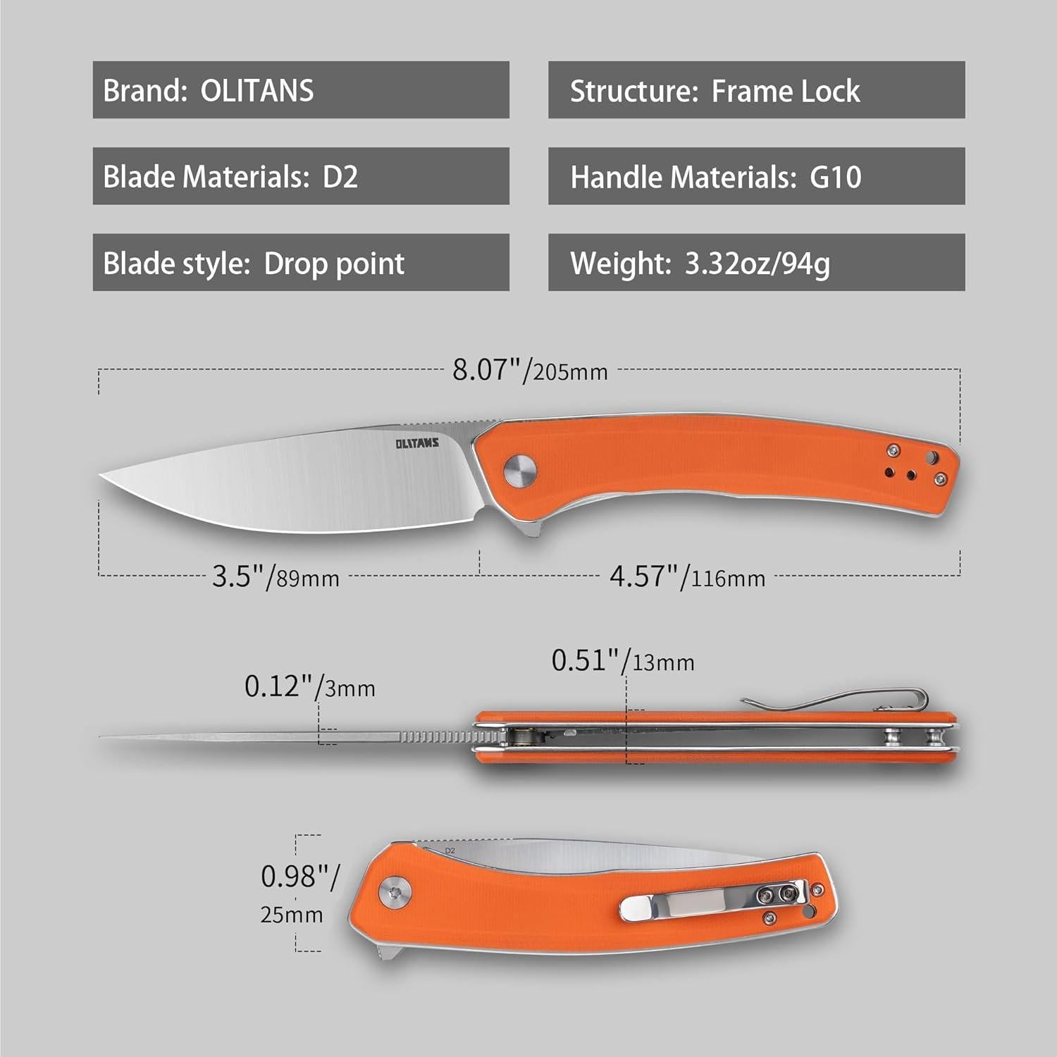 Cuchillo Plegable OLITANS G066 8.89 cm Hoja D2 Mango G10
