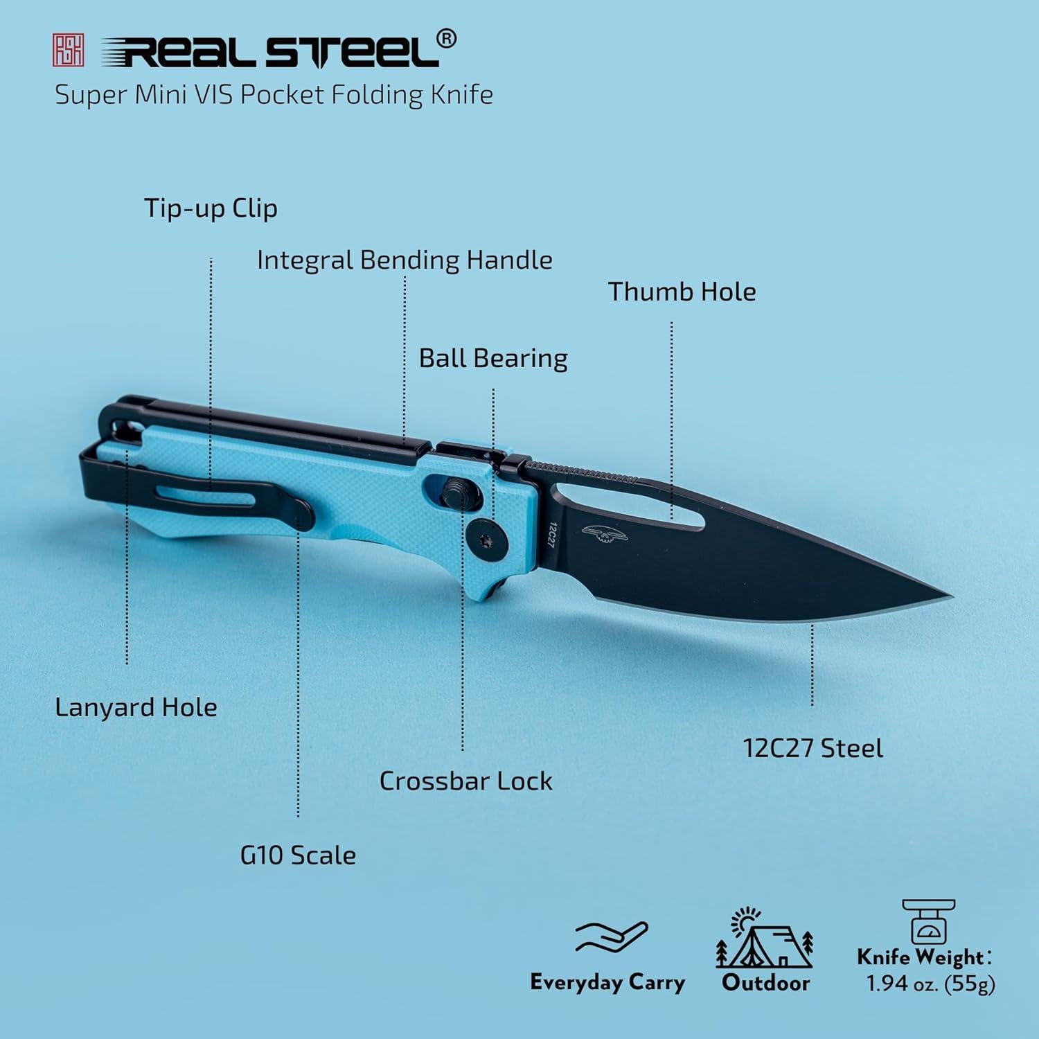 Cuchillo de bolsillo REALSTEEL VIS 69mm G10 azul/negro EDC