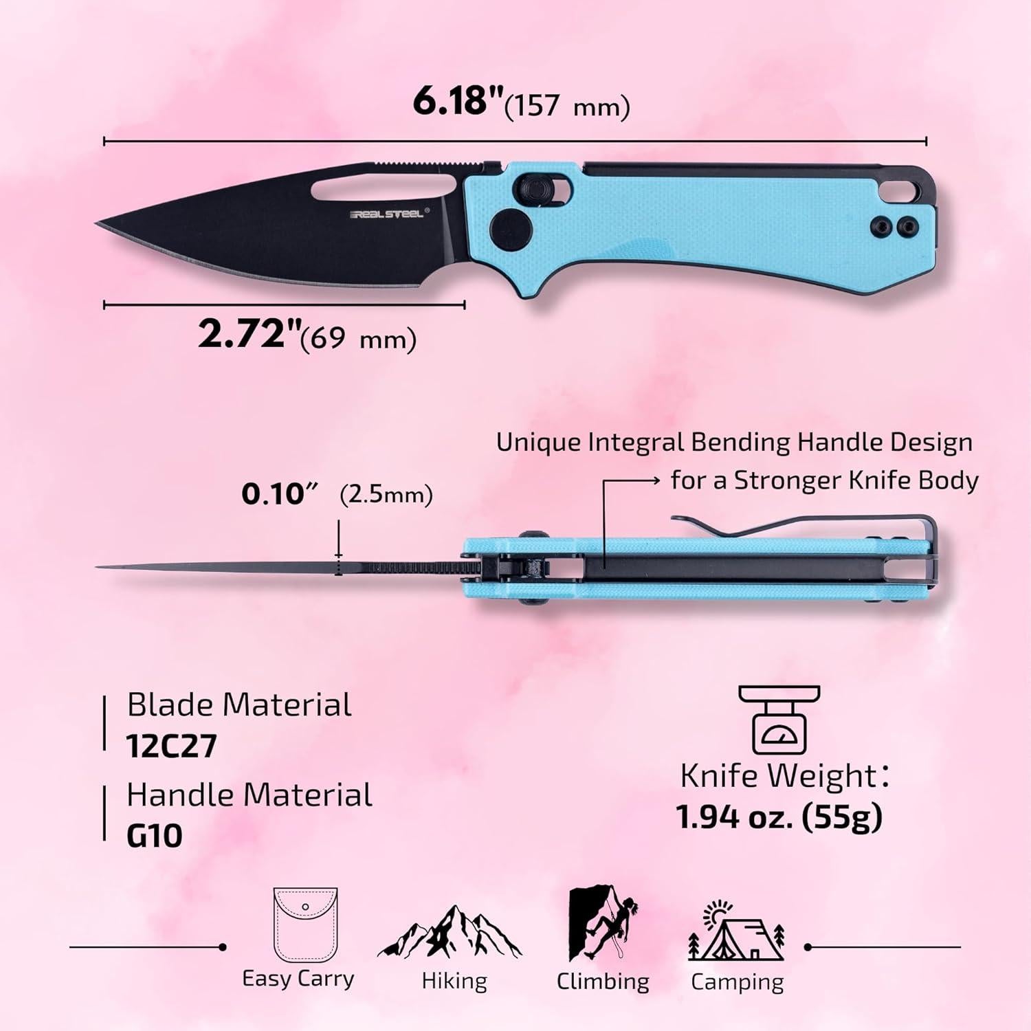 Cuchillo de bolsillo REALSTEEL VIS 69mm G10 azul/negro EDC