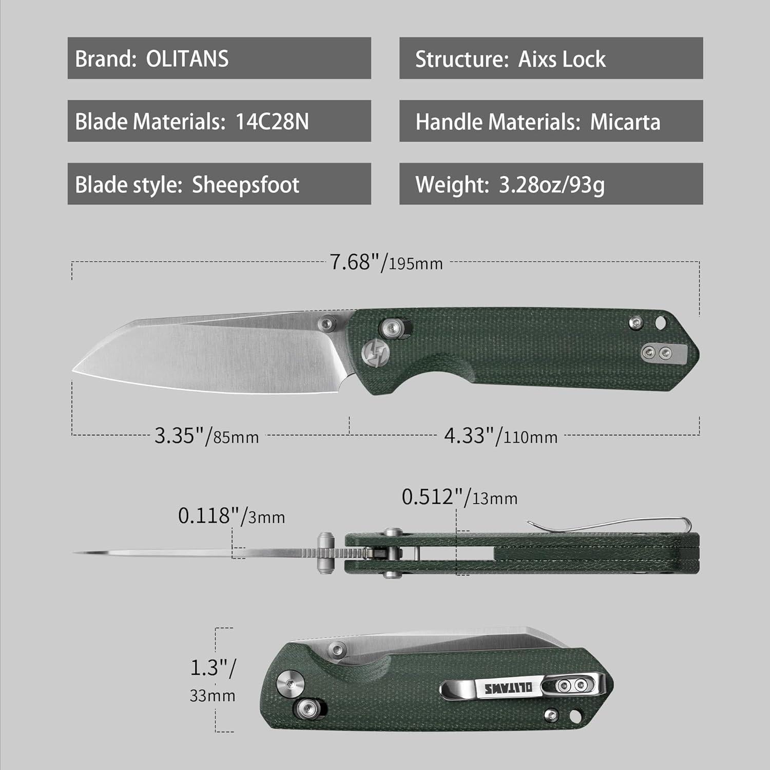 Cuchillo Plegable EDC OLITANS G062 Acero 14C28N 8.5cm