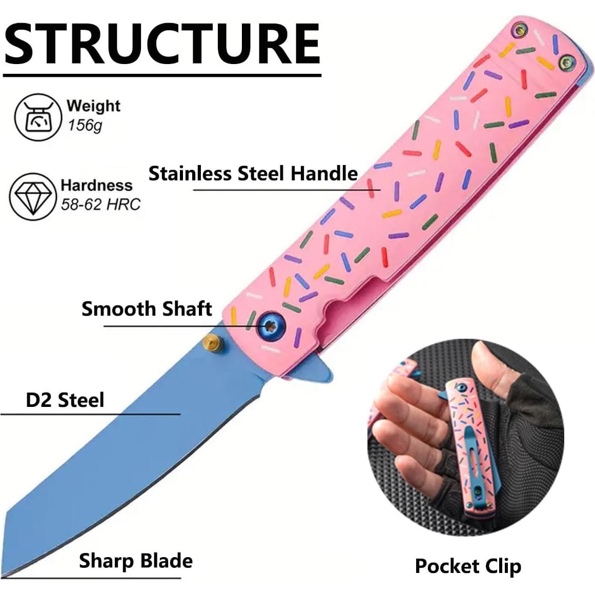 Cuchillo de bolsillo 10MOONS rosa 18.03 cm acero inoxidable