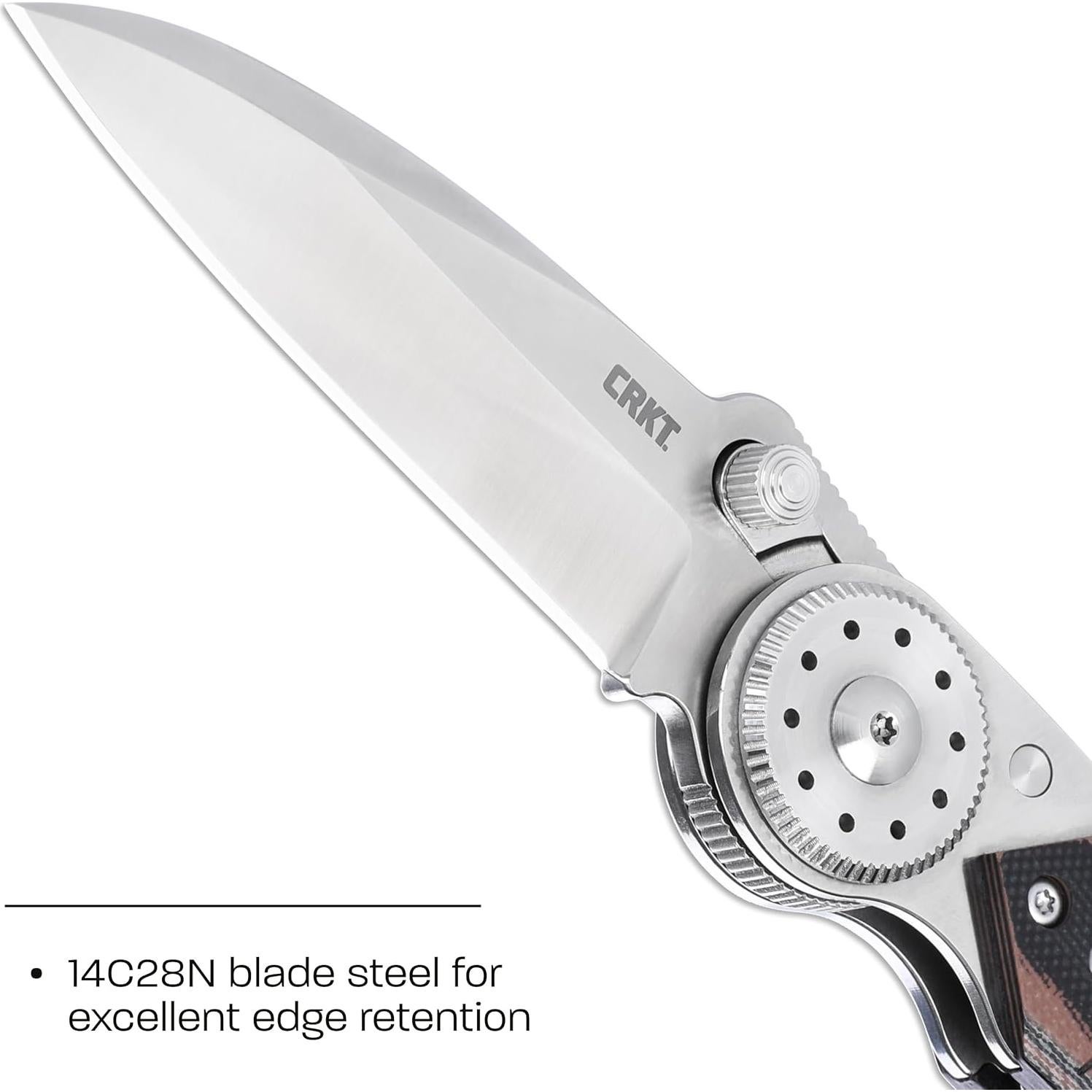 Walker Blade Lock Everyday Carry EDC Folding Knife with Blade Lock: 14C28N Steel Plain Edge, Stainless Steel Handle with G10 Overlay, Pocket Clip, 4200