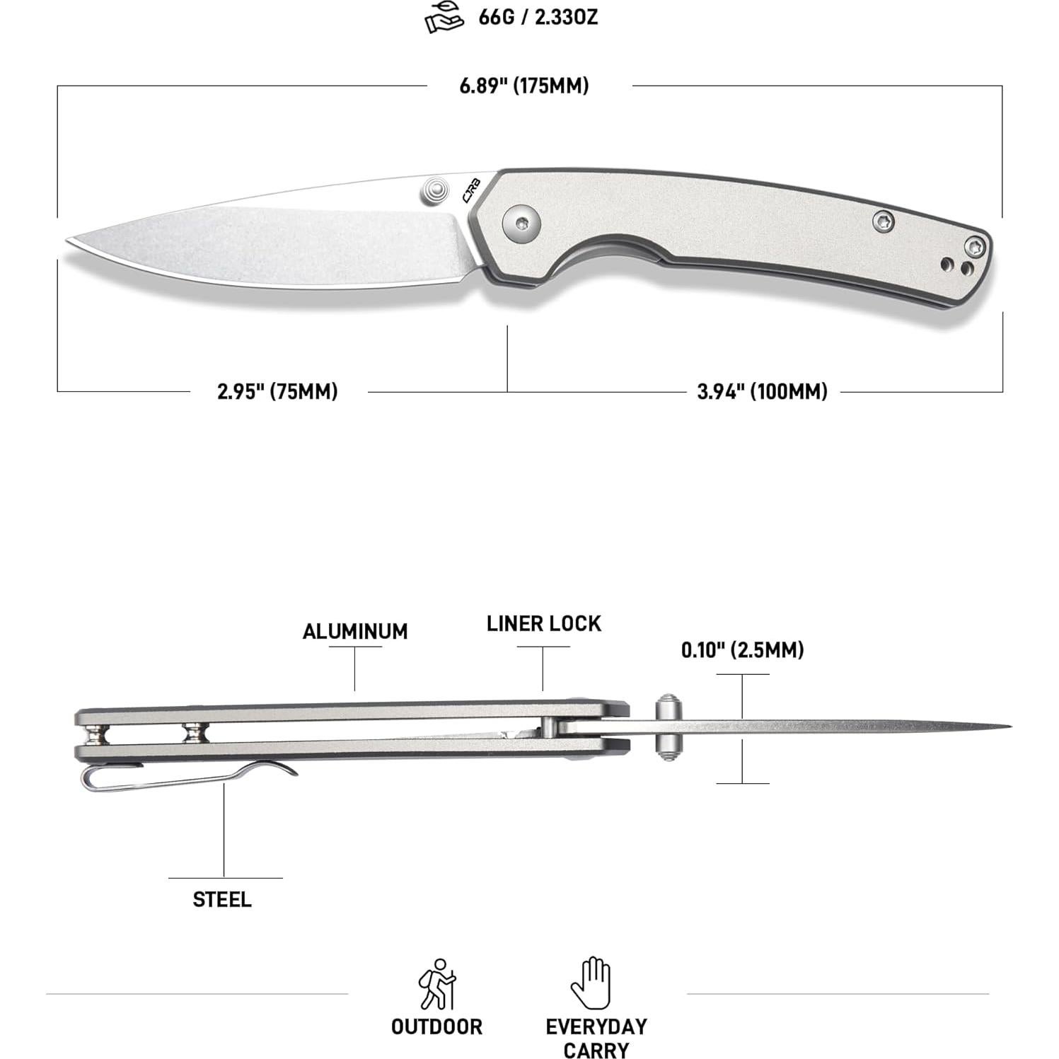 Cuchillo de Bolsillo CJRB Kain 7.49 cm Acero AR-RPM9 Aluminio