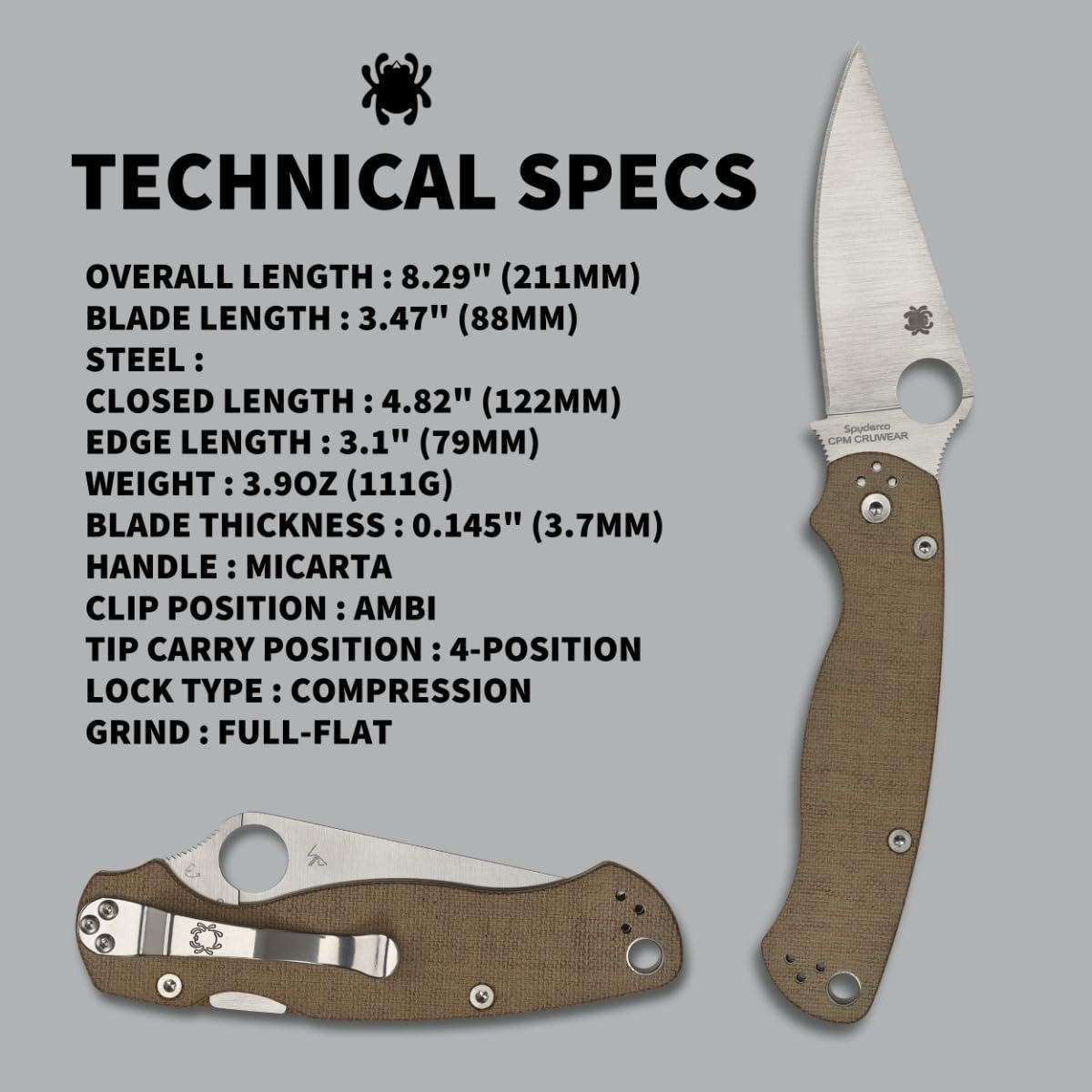 Cuchillo Spyderco Para Military 2 CPM Cru-Wear 8.81 cm Micarta