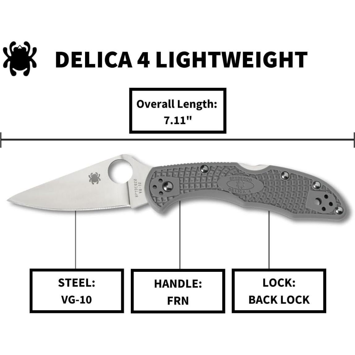 Cuchillo Plegable Spyderco Delica 4 18.1 cm Acero VG-10 Gris