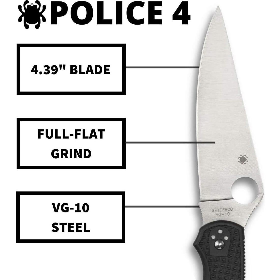 Cuchillo Plegable Spyderco Police 4 - Mango FRN Negro, Hoja 11.43 cm