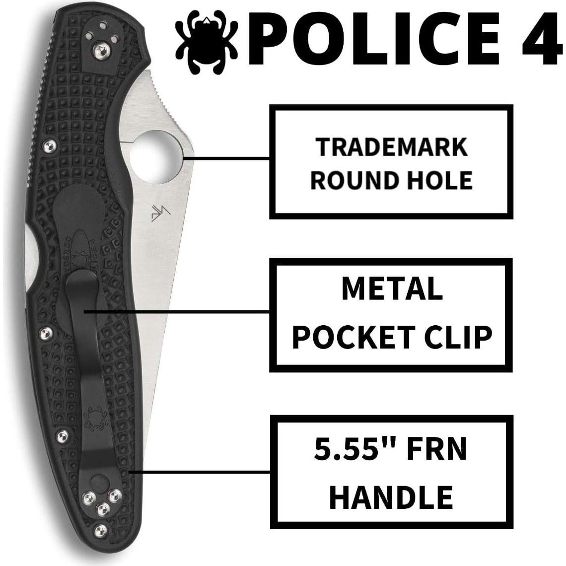 Cuchillo Plegable Spyderco Police 4 - Mango FRN Negro, Hoja 11.43 cm