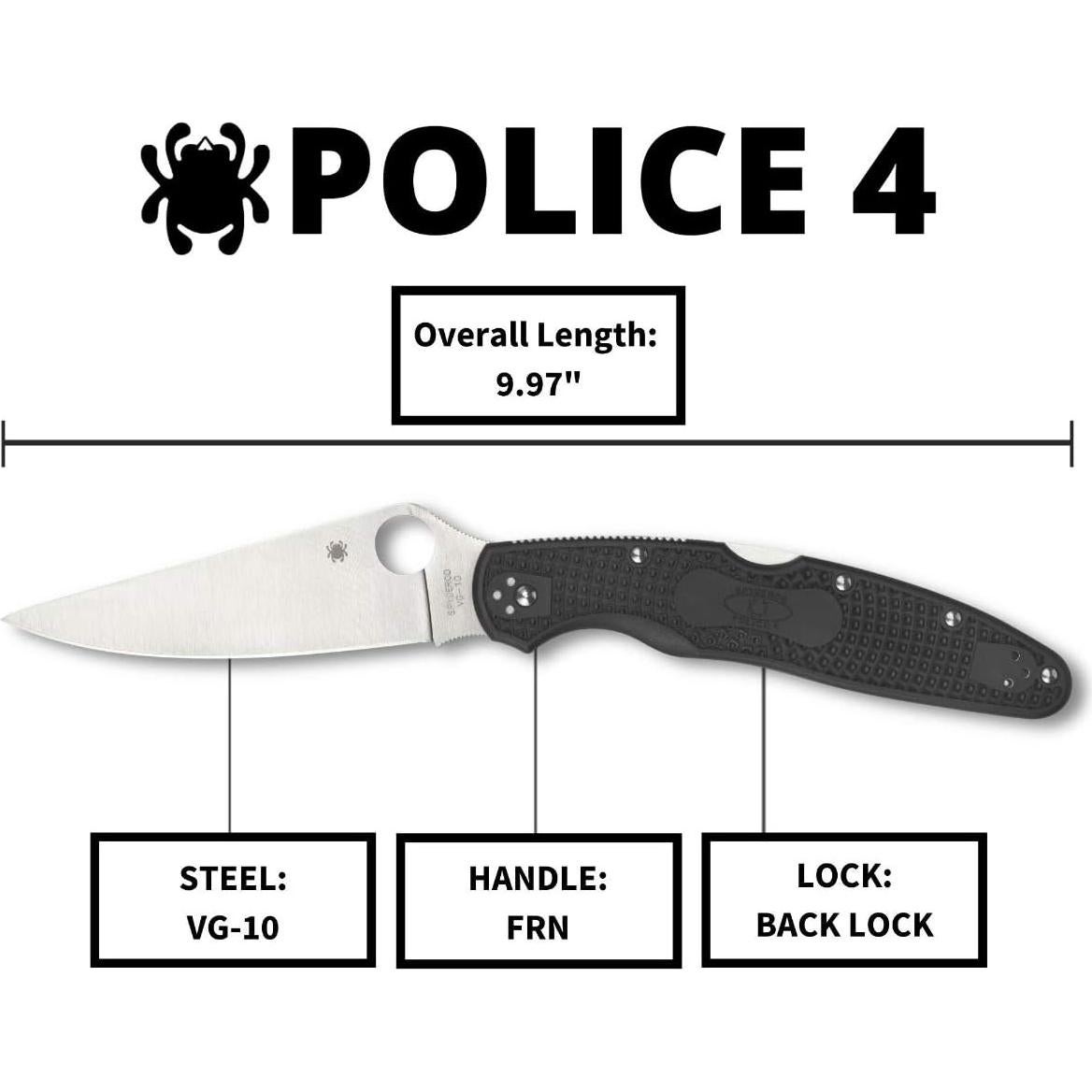 Cuchillo Plegable Spyderco Police 4 - Mango FRN Negro, Hoja 11.43 cm