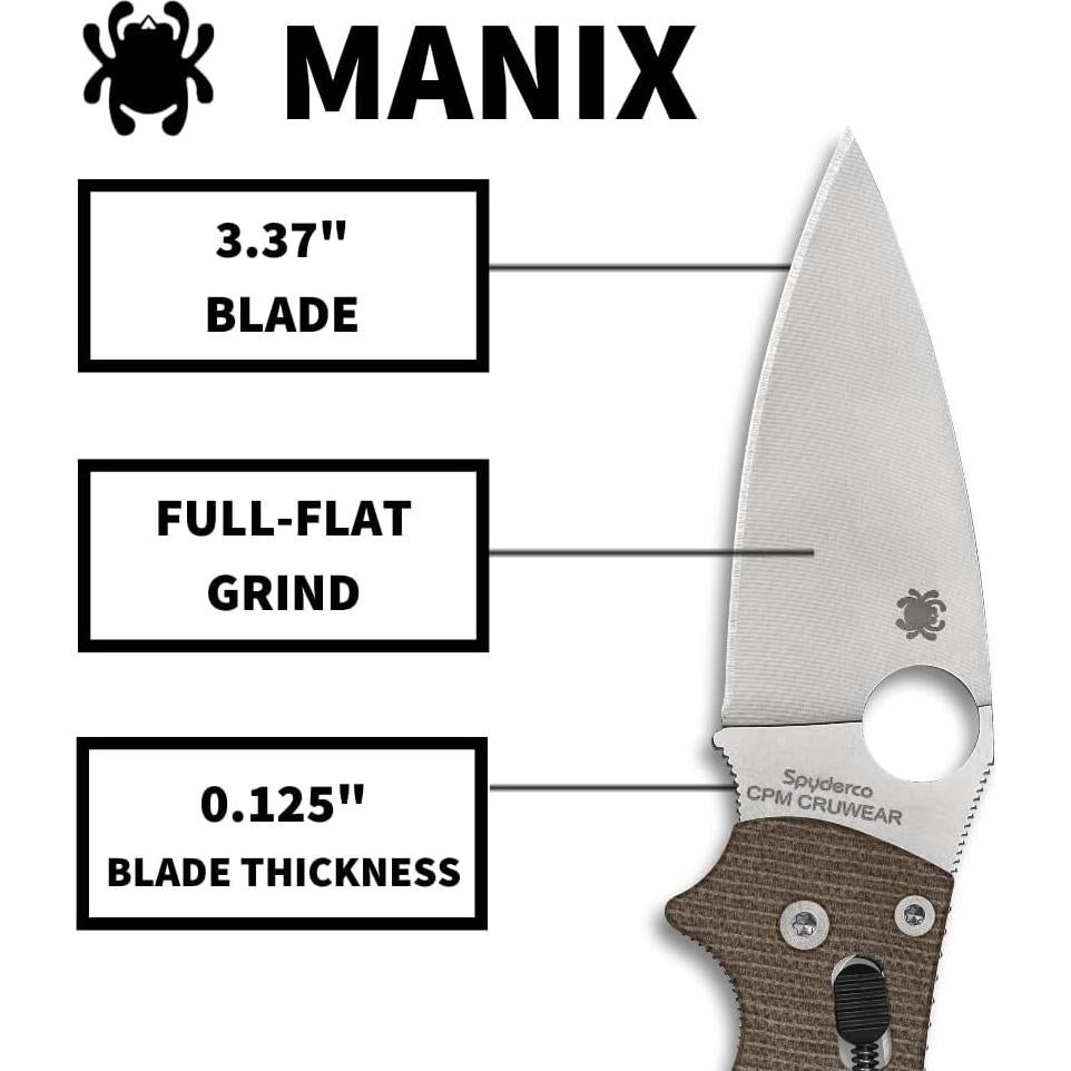 Cuchillo de bolsillo plegable Spyderco Manix 2 Micarta 8.56 cm