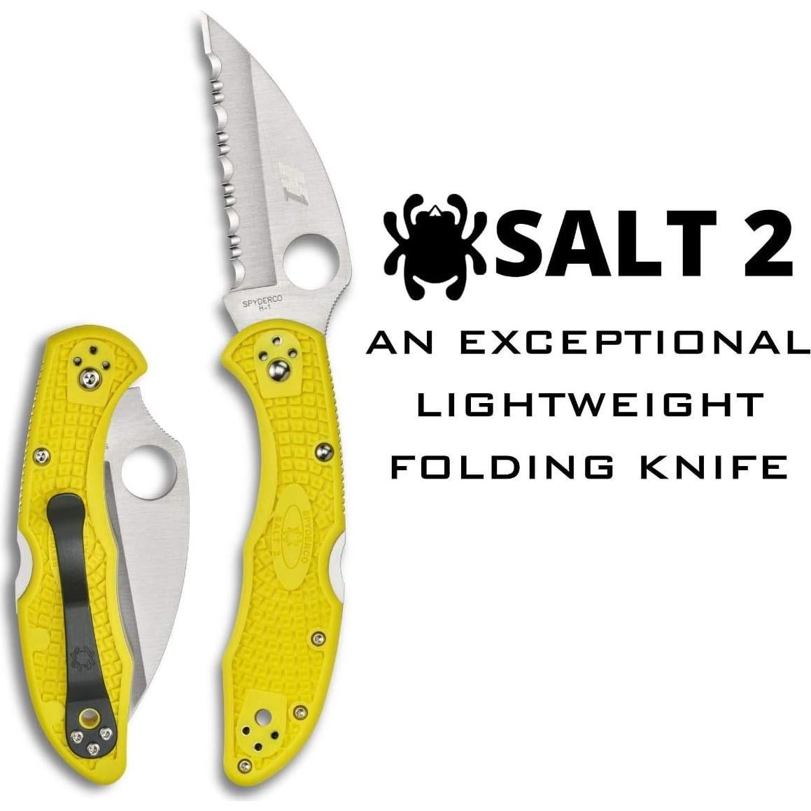 Cuchillo Spyderco Salt 2 Wharncliffe H-1 7.34 cm Mango FRN Amarillo