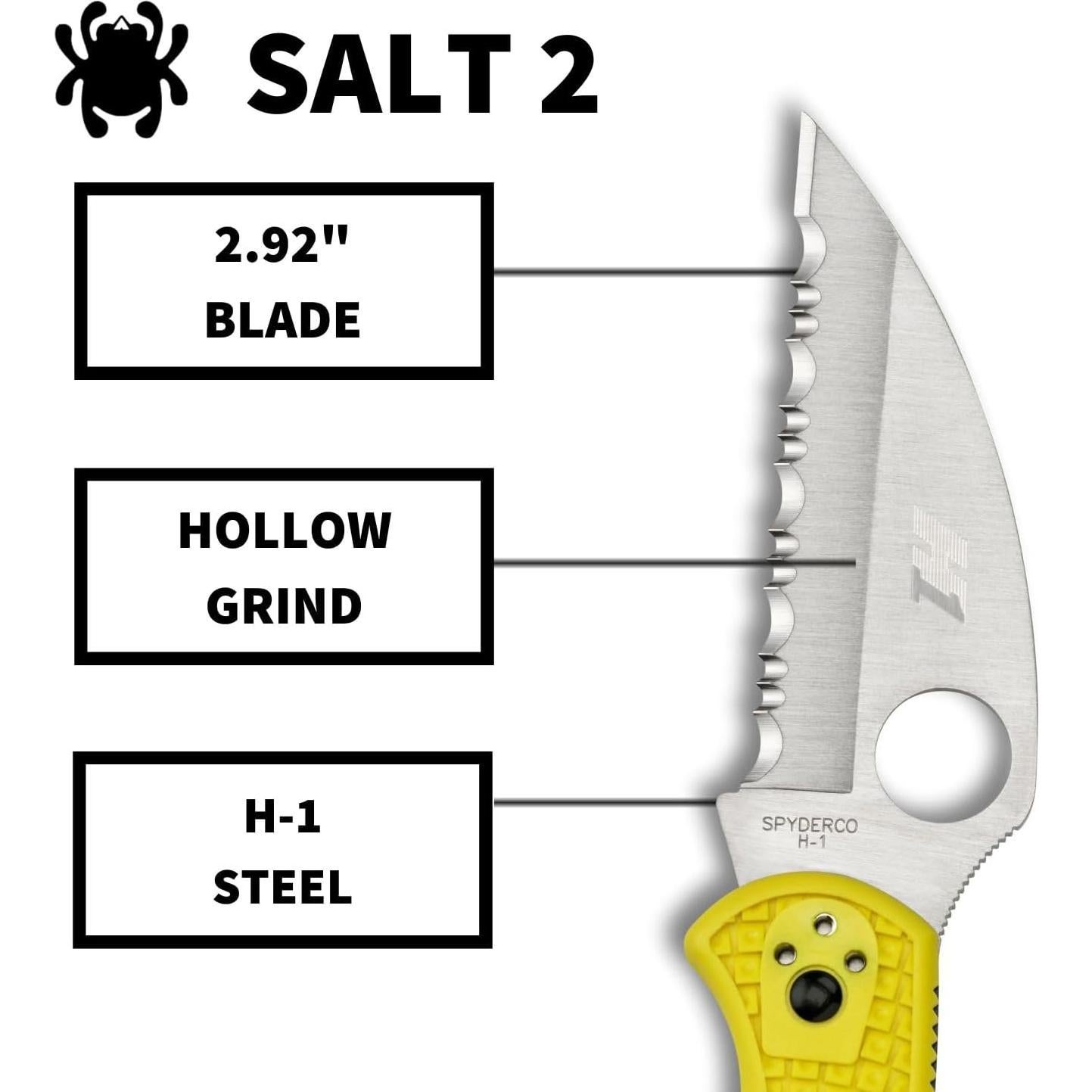 Cuchillo Spyderco Salt 2 Wharncliffe H-1 7.34 cm Mango FRN Amarillo