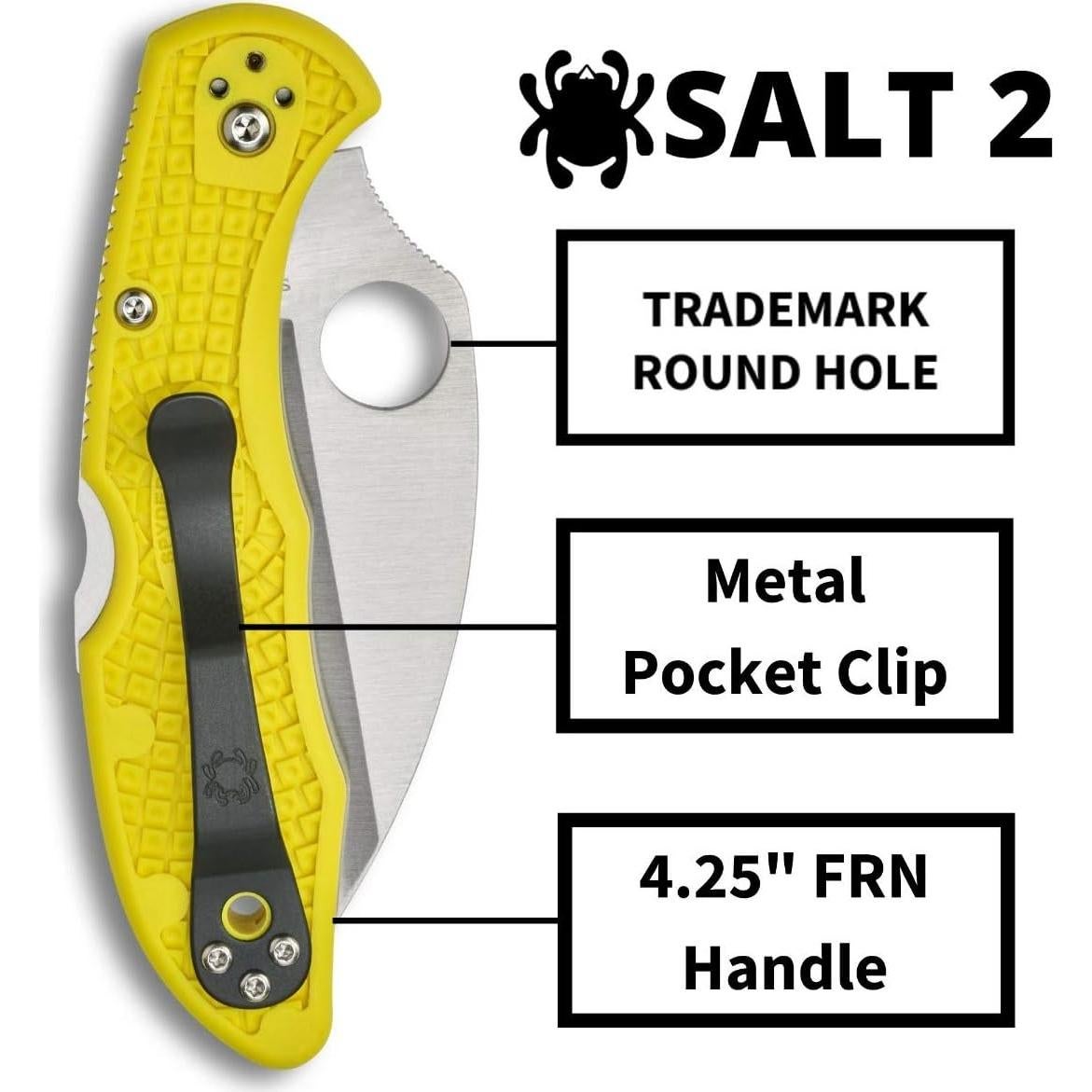 Cuchillo Spyderco Salt 2 Wharncliffe H-1 7.34 cm Mango FRN Amarillo